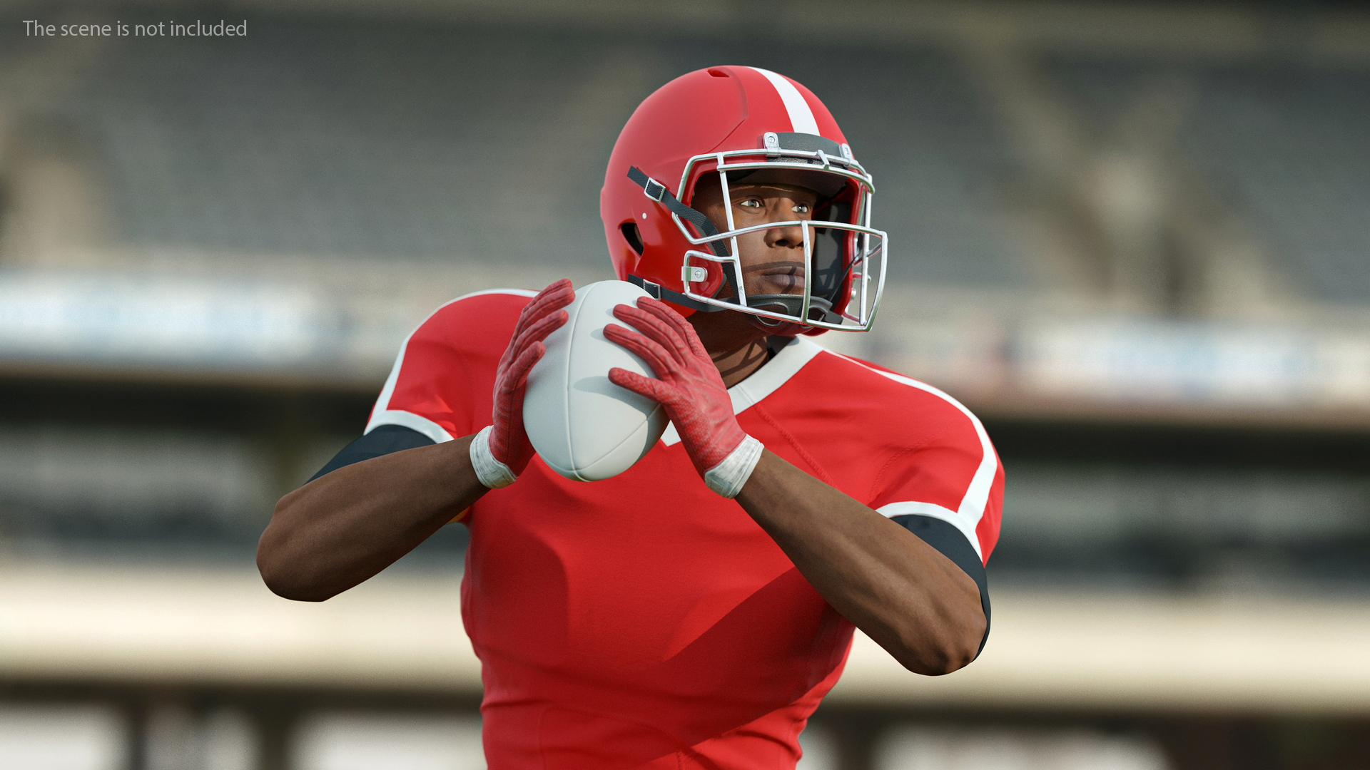 3D Black Man American Football Player Red Uniform Running The Ball model