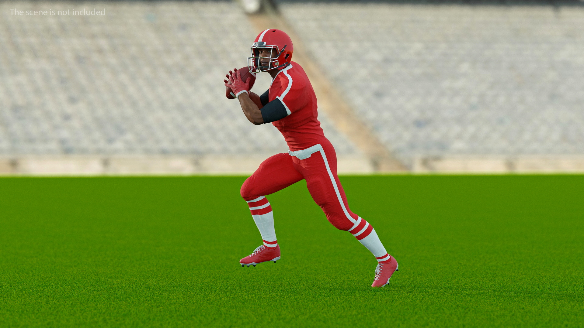 3D Black Man American Football Player Red Uniform Running The Ball model