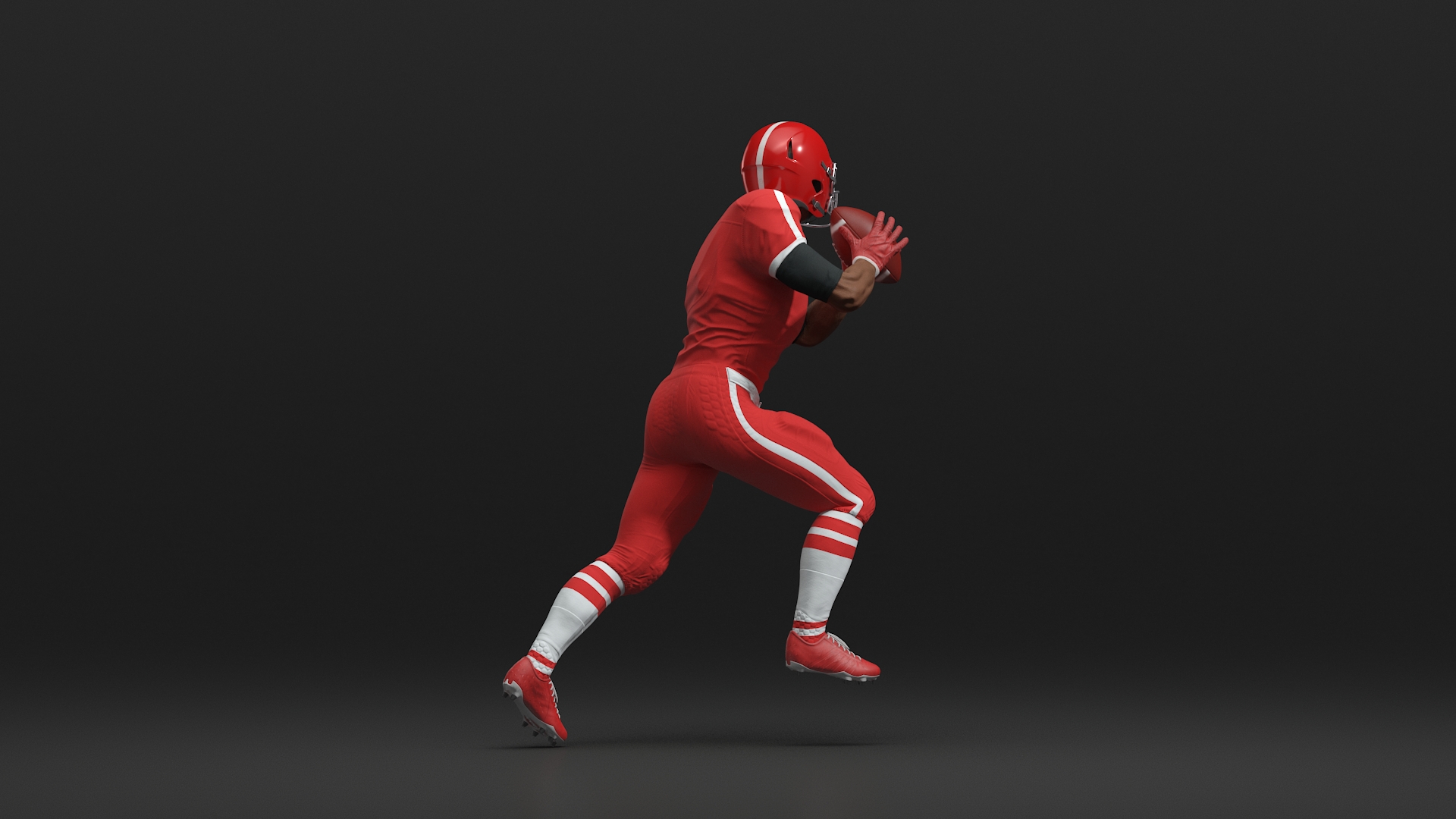 3D Black Man American Football Player Red Uniform Running The Ball model