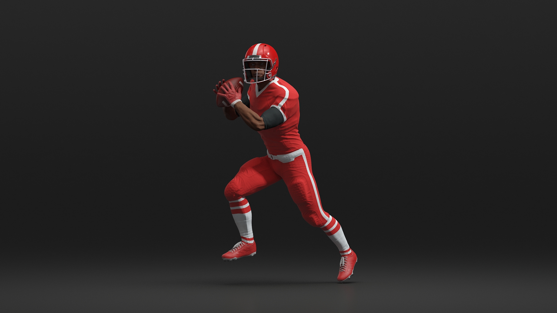 3D Black Man American Football Player Red Uniform Running The Ball model