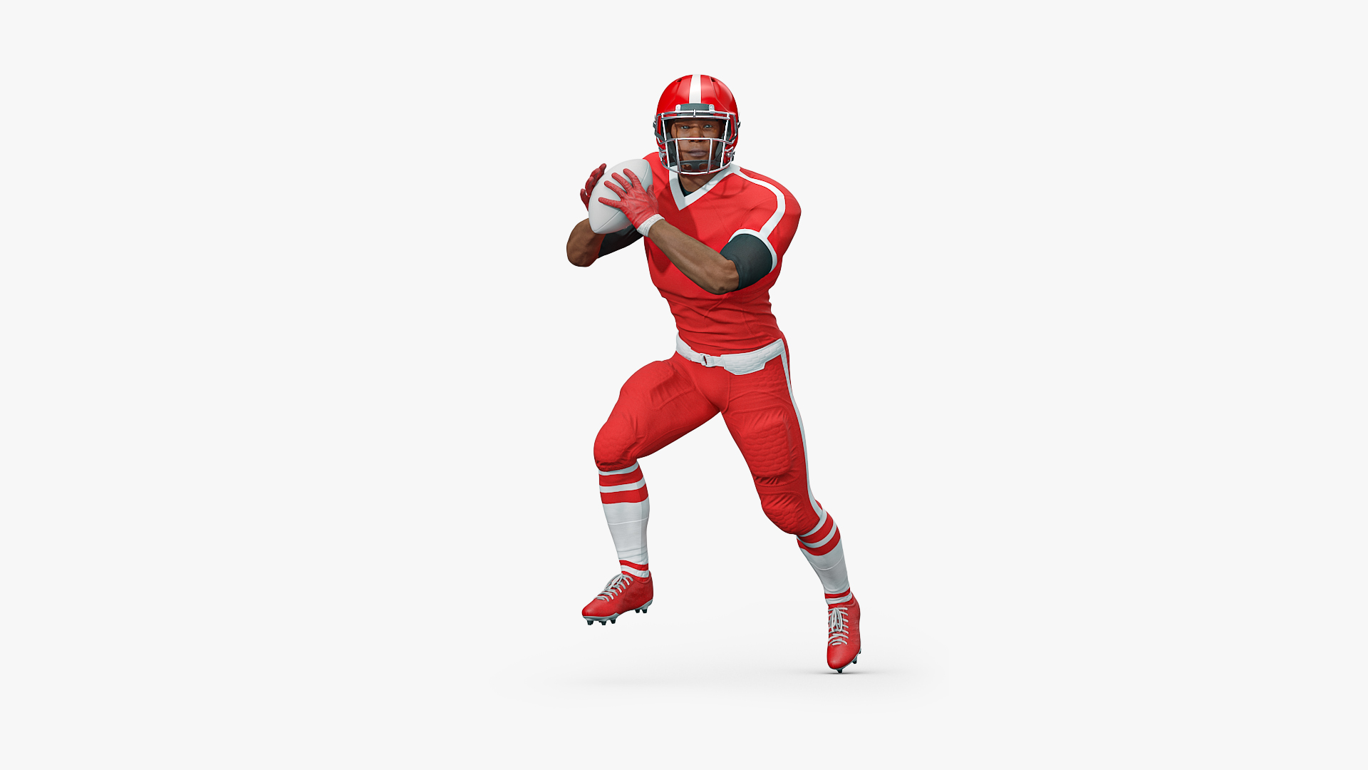 3D Black Man American Football Player Red Uniform Running The Ball model