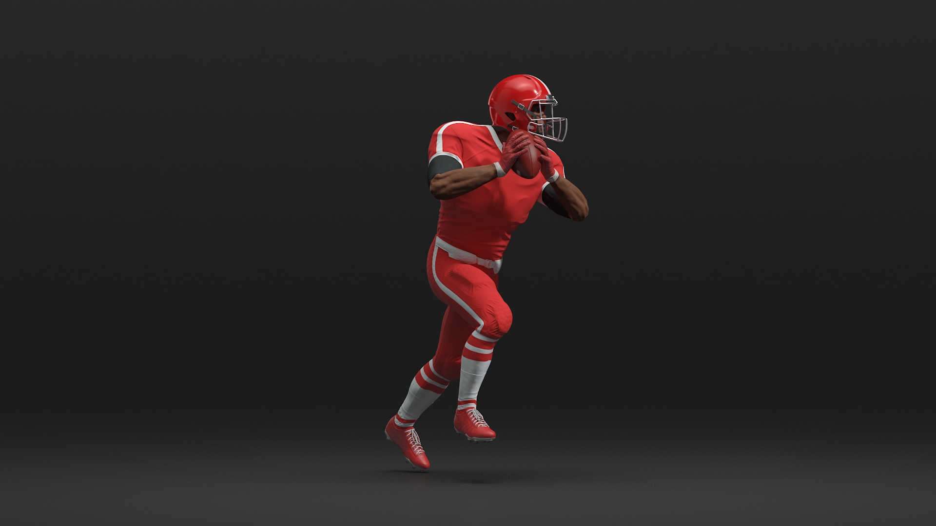 3D Black Man American Football Player Red Uniform Running The Ball model