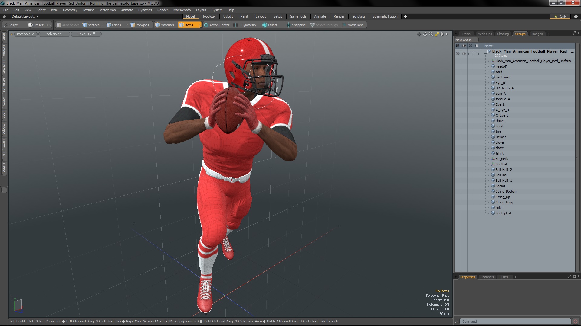 3D Black Man American Football Player Red Uniform Running The Ball model