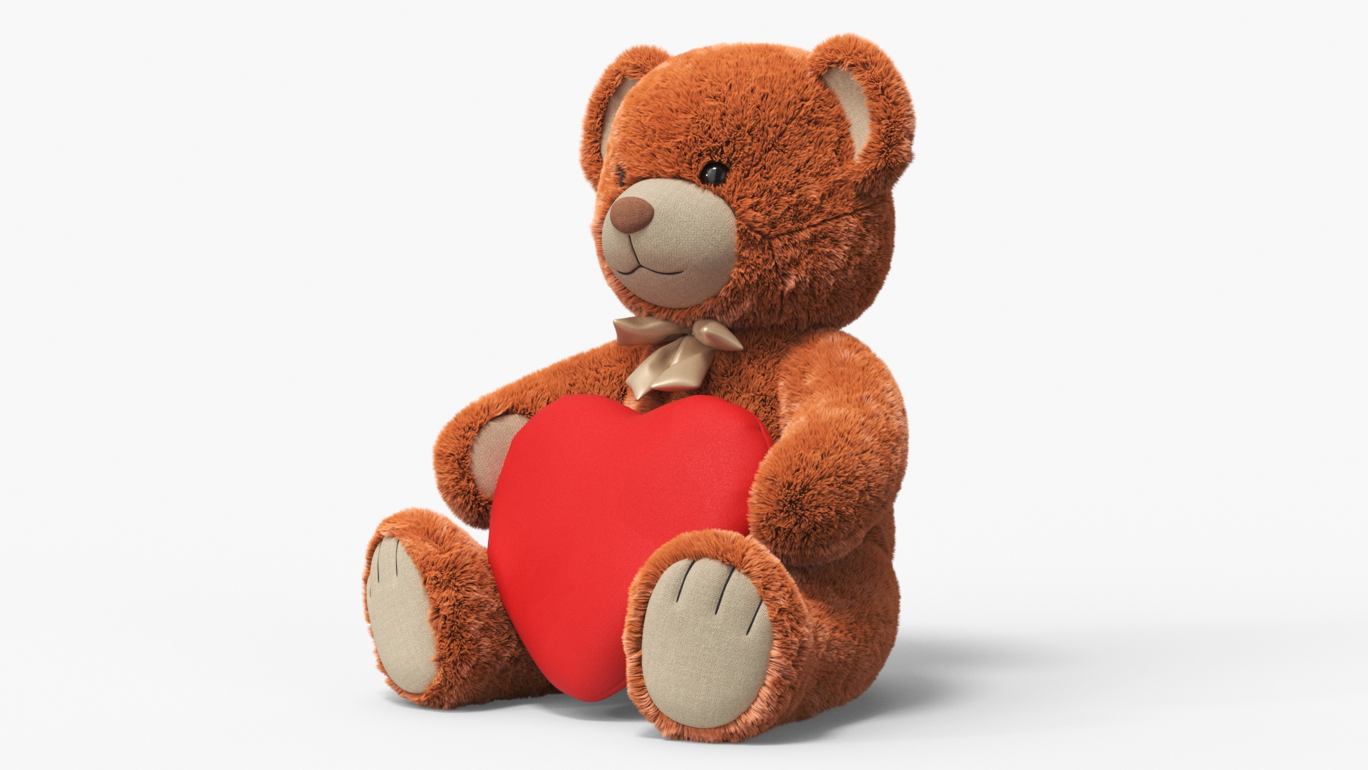 Teddy Bear Brown Holding Heart Fur 3D model