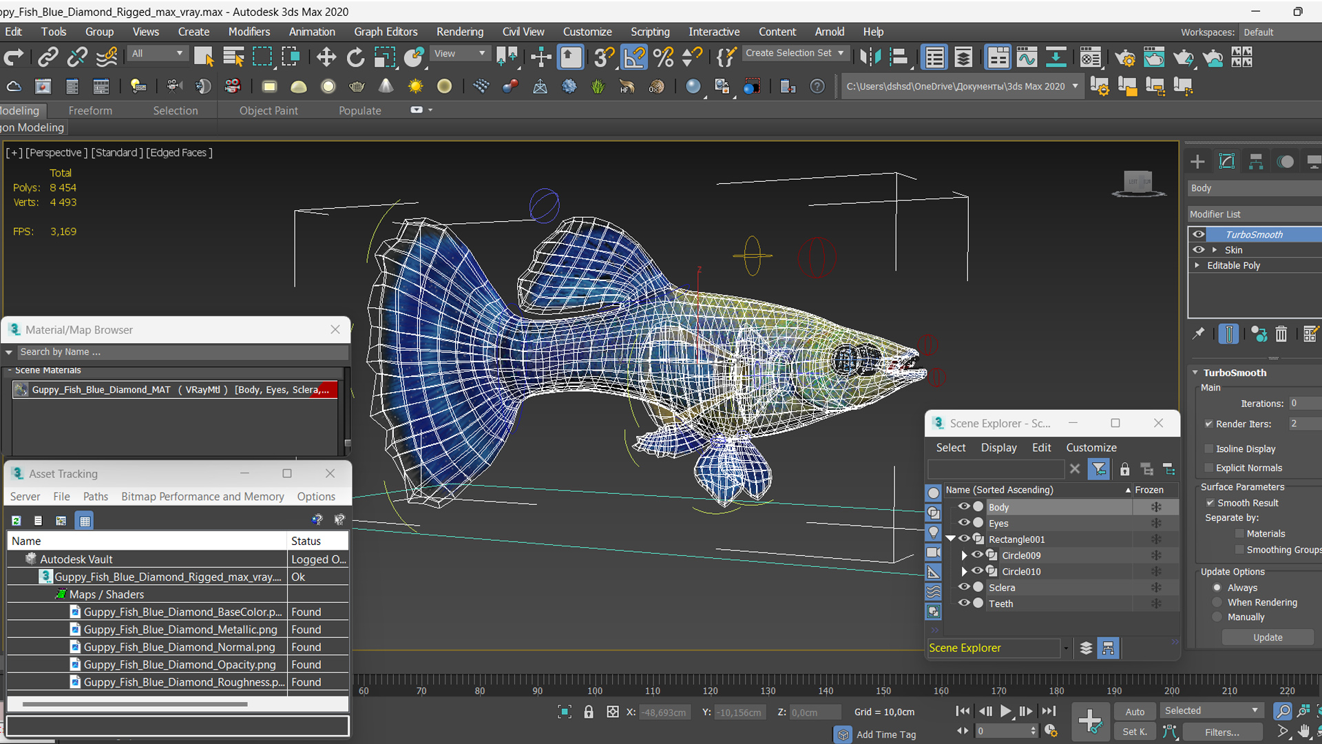 Guppy Fish Blue Diamond Rigged for Cinema 4D 3D model