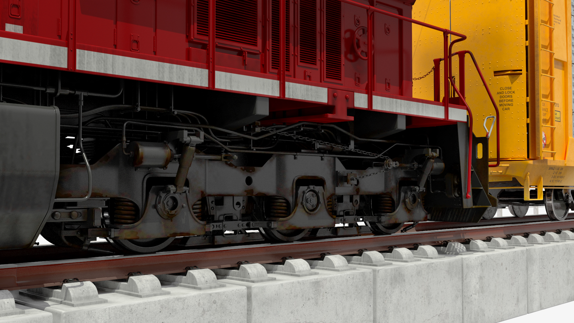 3D Freight Train with Autorack Train Car on Railway model