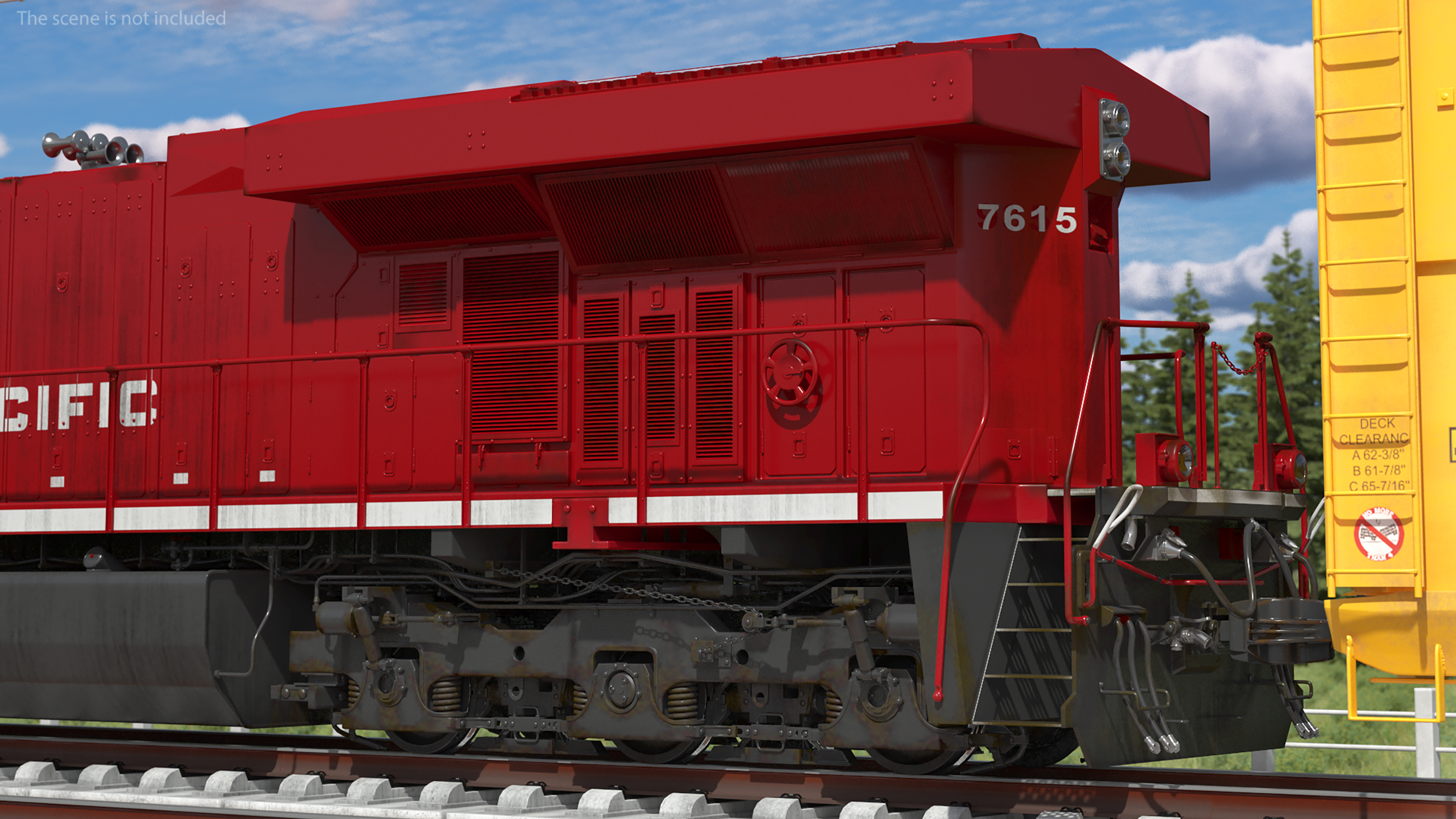 3D Freight Train with Autorack Train Car on Railway model