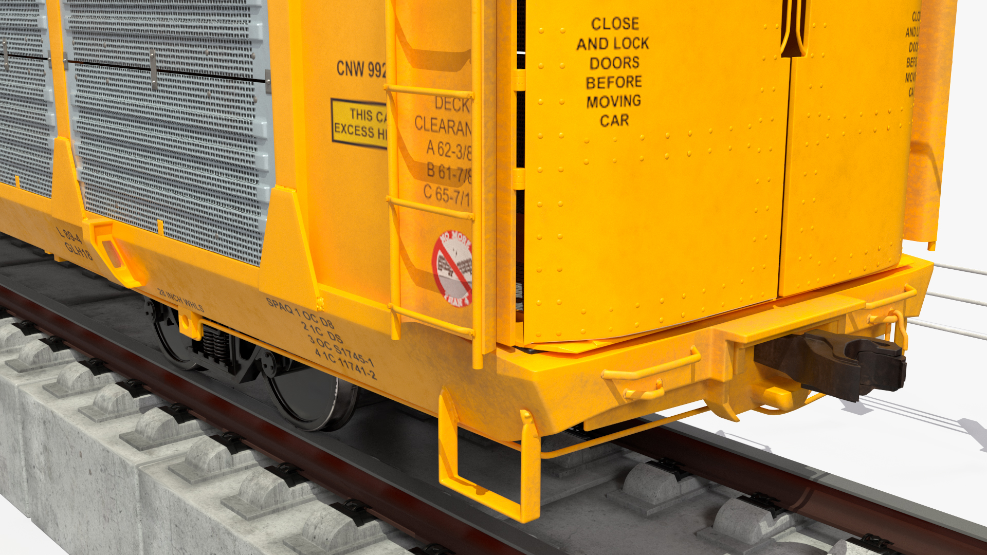 3D Freight Train with Autorack Train Car on Railway model