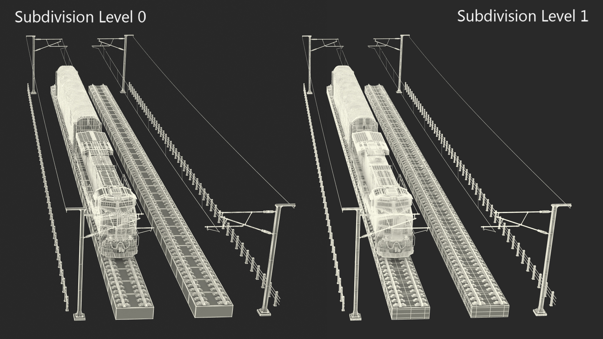 3D Freight Train with Autorack Train Car on Railway model
