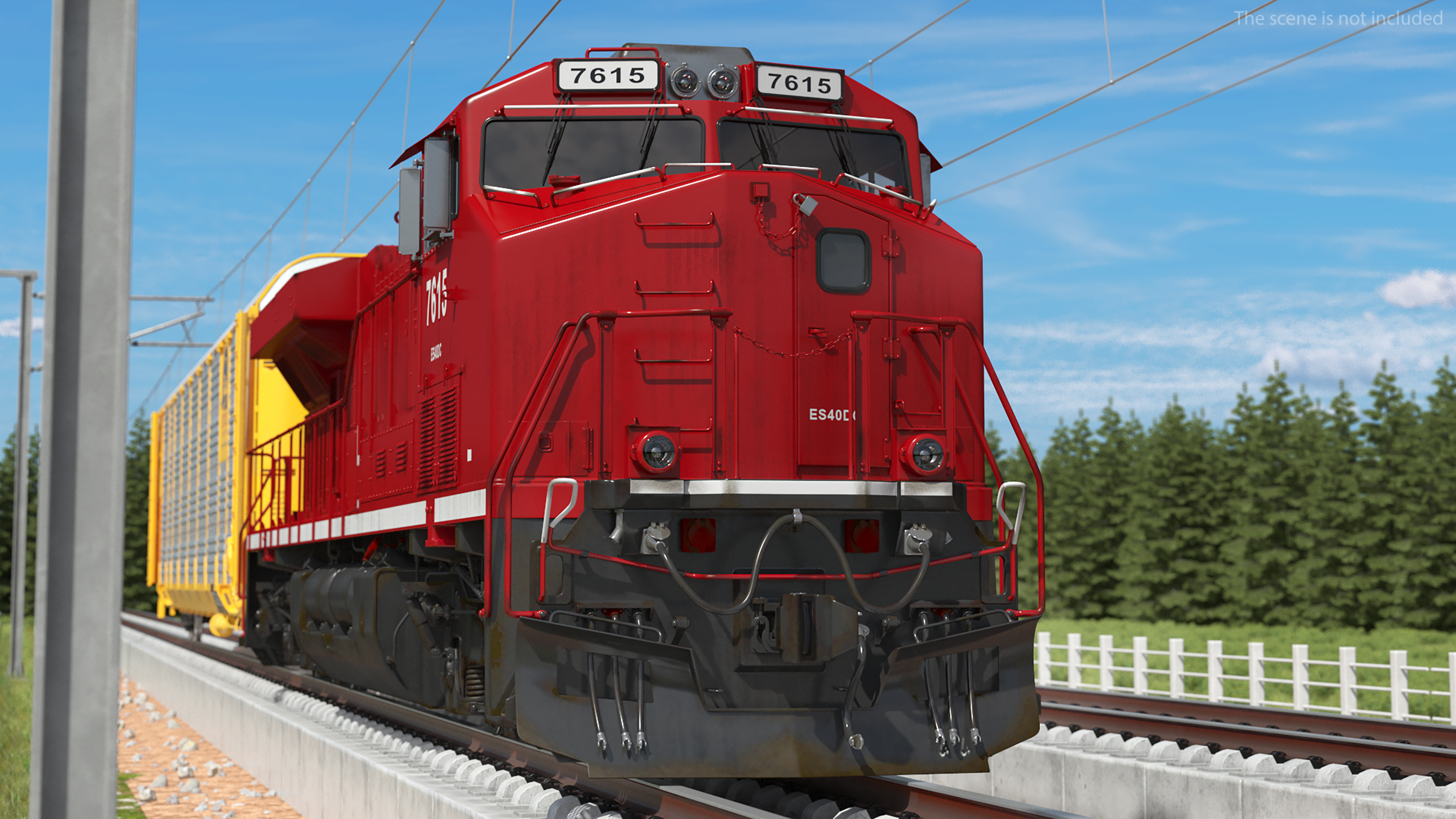 3D Freight Train with Autorack Train Car on Railway model