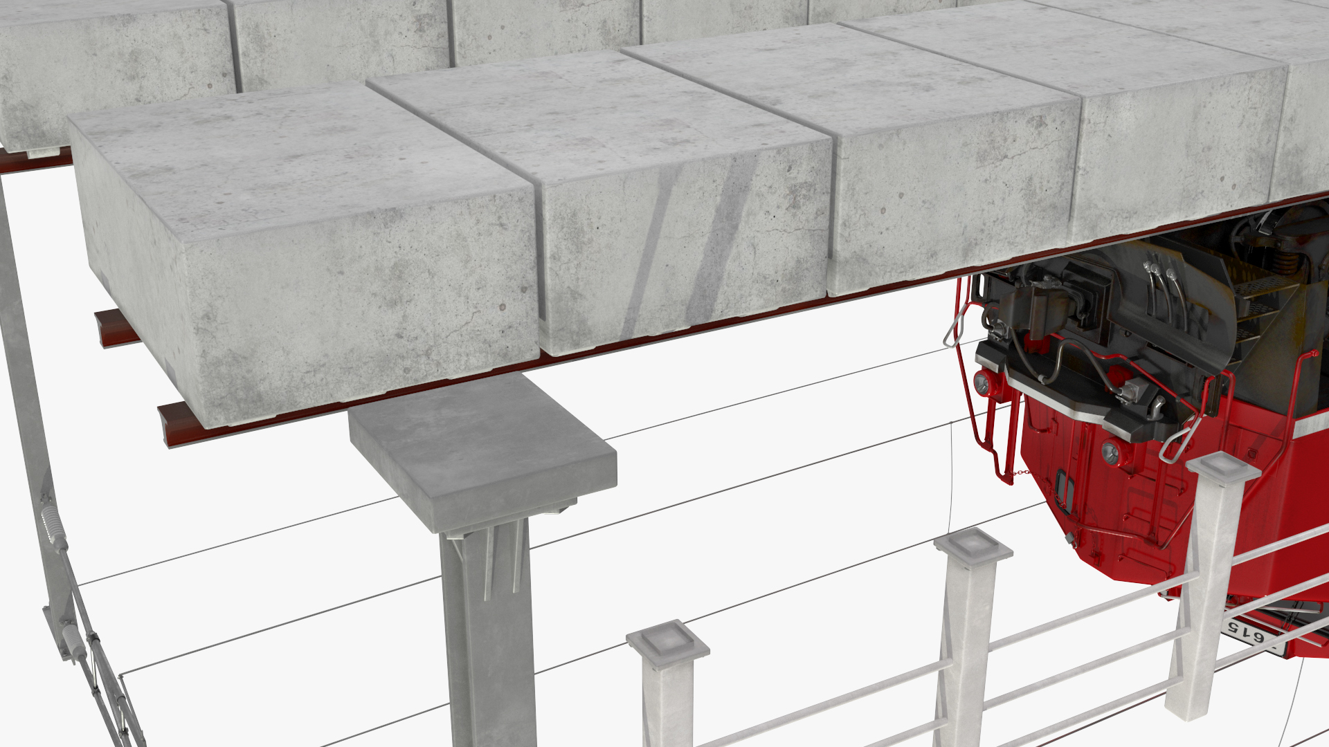 3D Freight Train with Autorack Train Car on Railway model