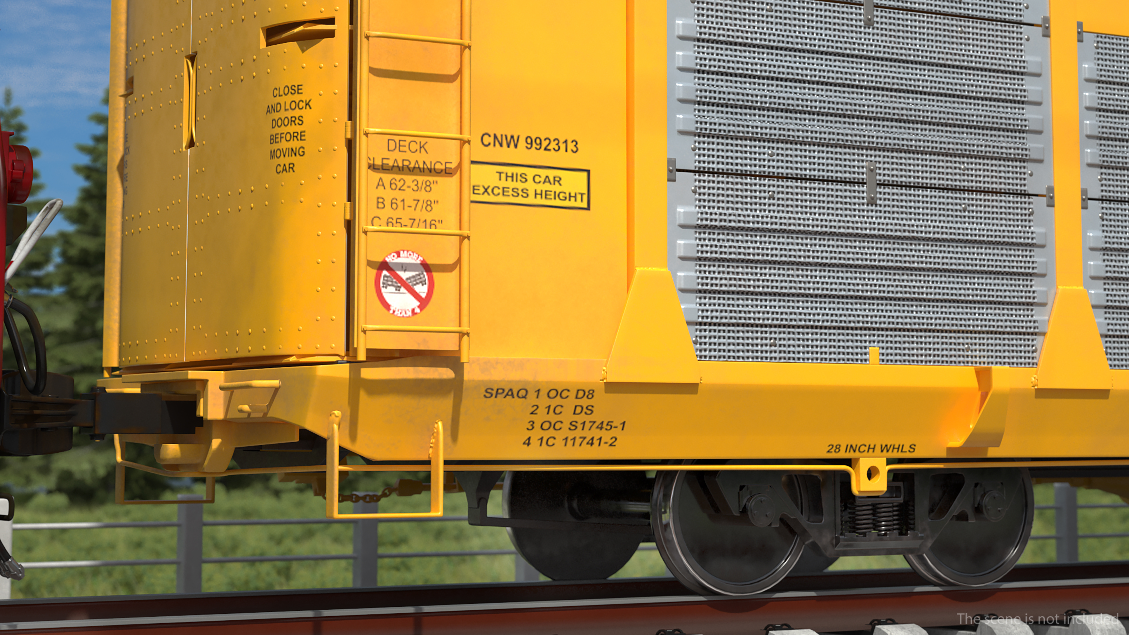 3D Freight Train with Autorack Train Car on Railway model