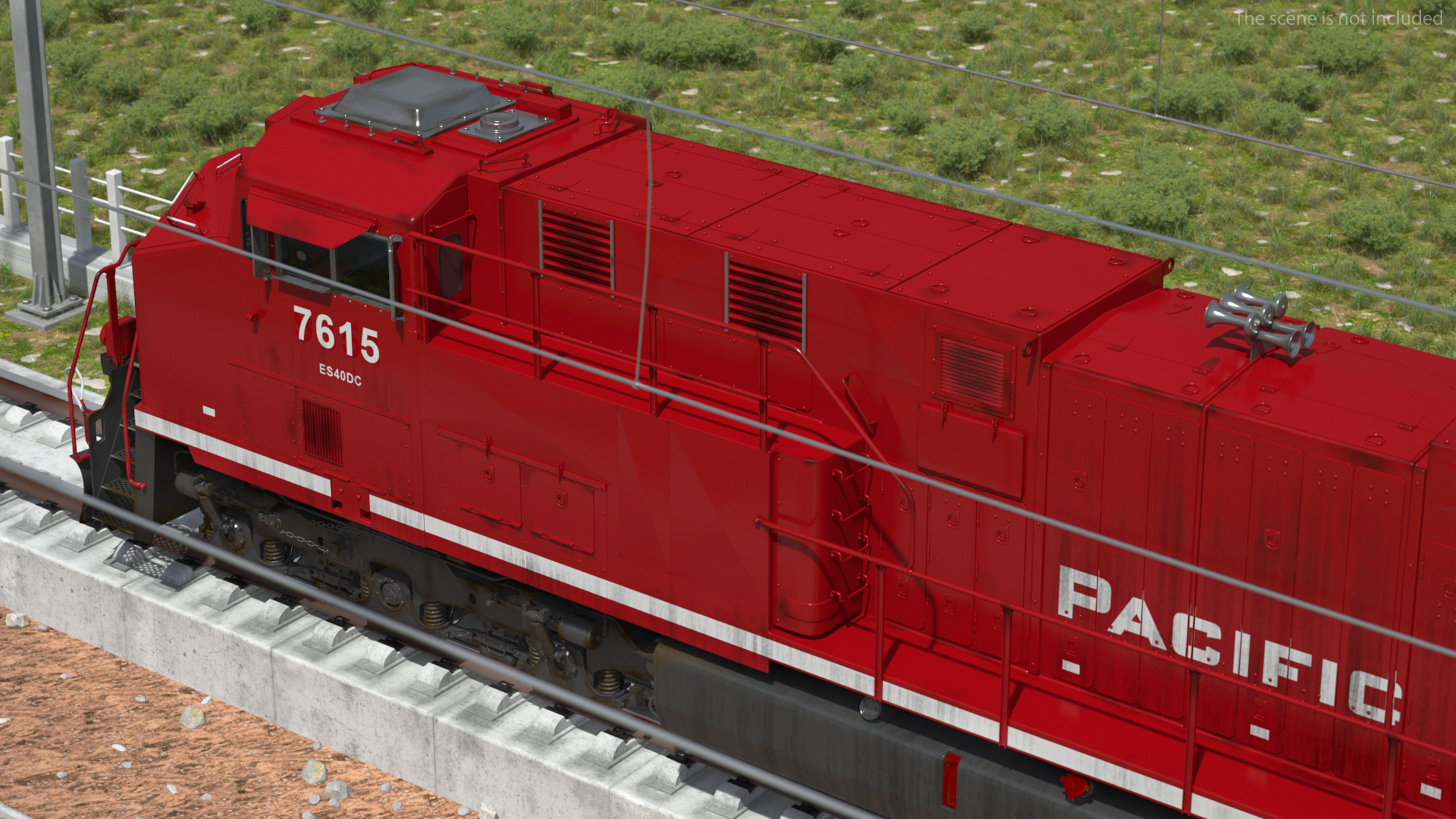 3D Freight Train with Autorack Train Car on Railway model