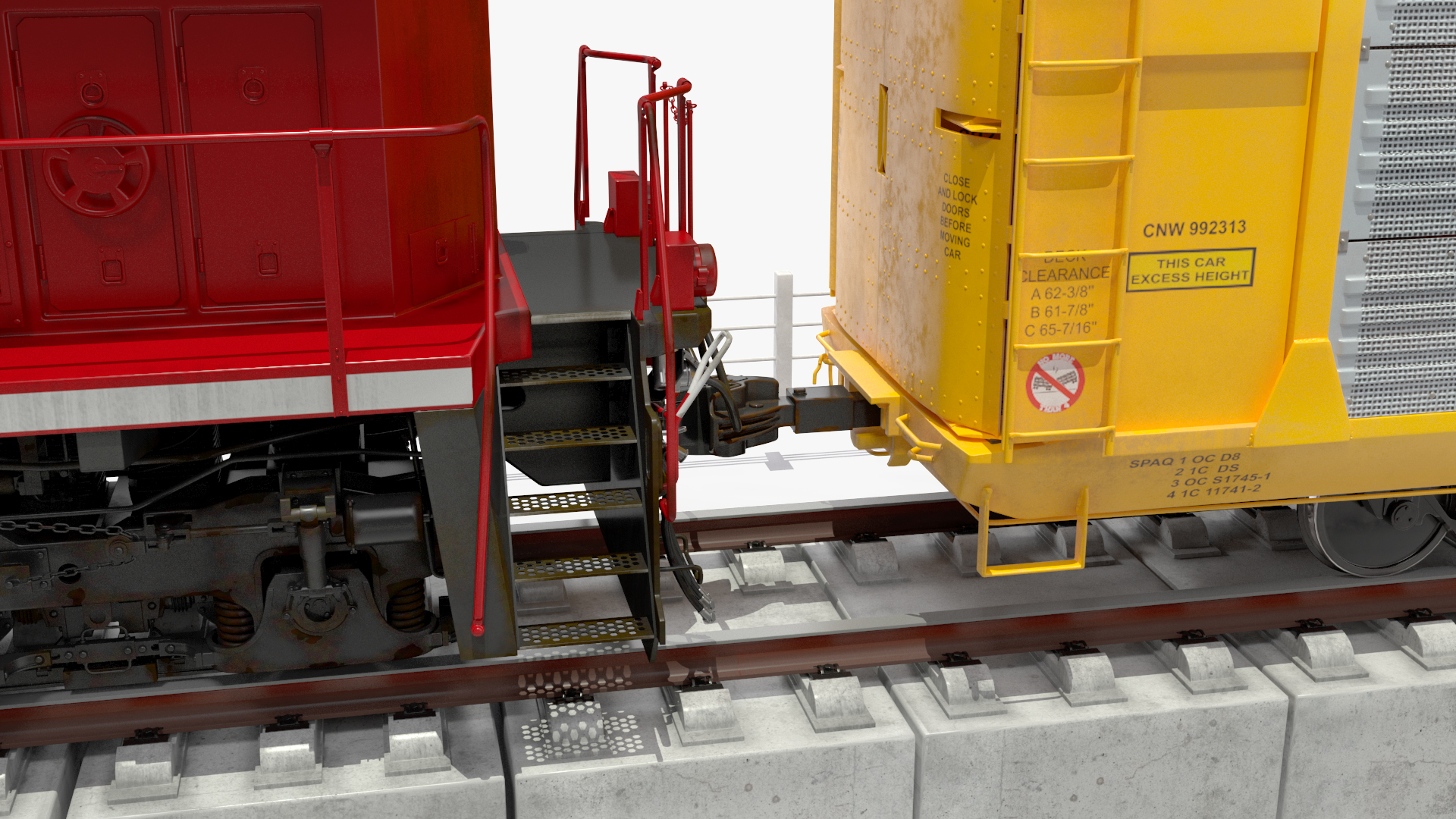 3D Freight Train with Autorack Train Car on Railway model