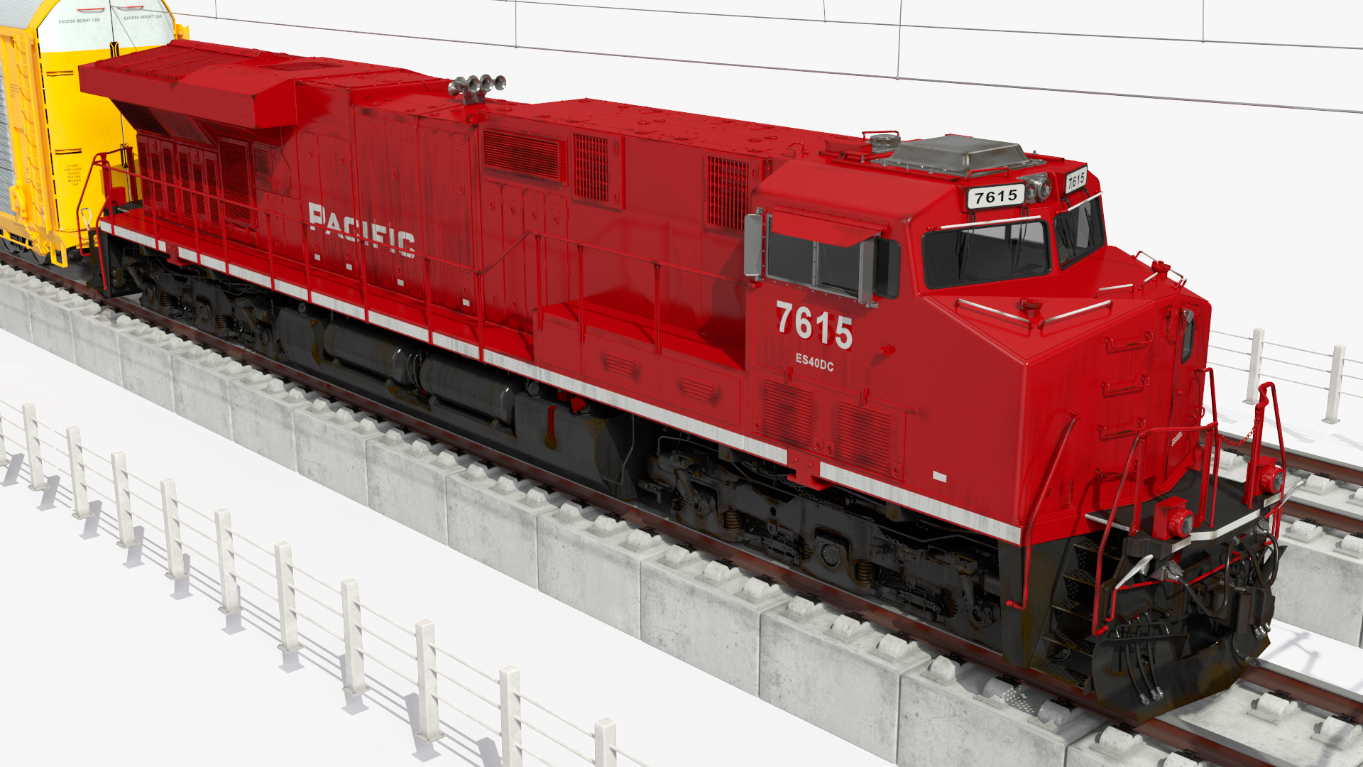 3D Freight Train with Autorack Train Car on Railway model