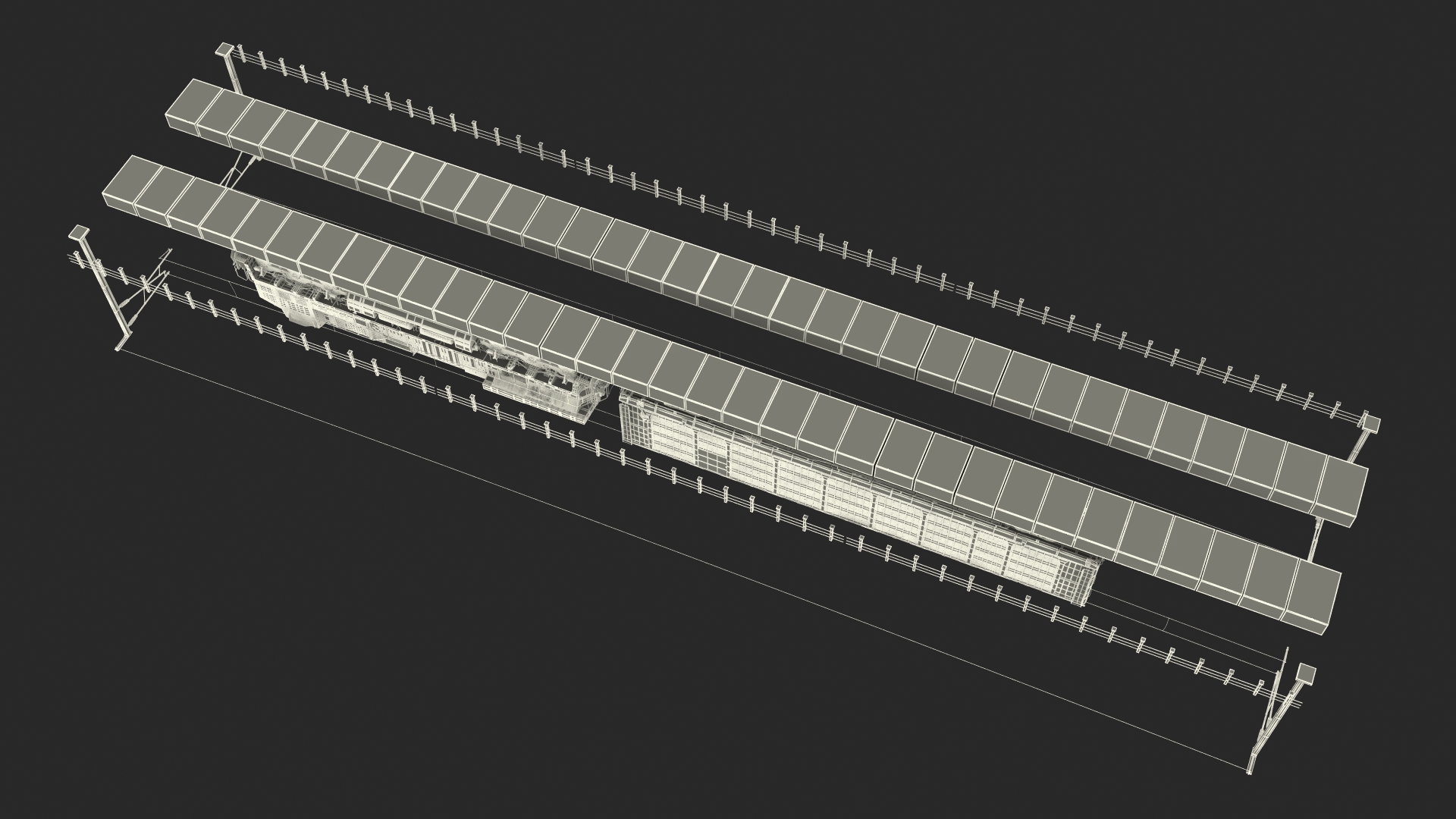 3D Freight Train with Autorack Train Car on Railway model