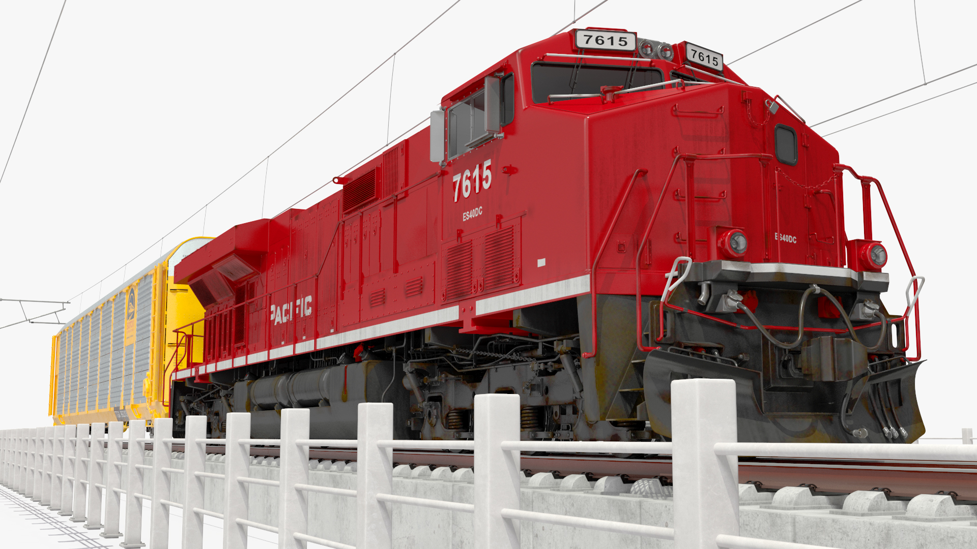 3D Freight Train with Autorack Train Car on Railway model