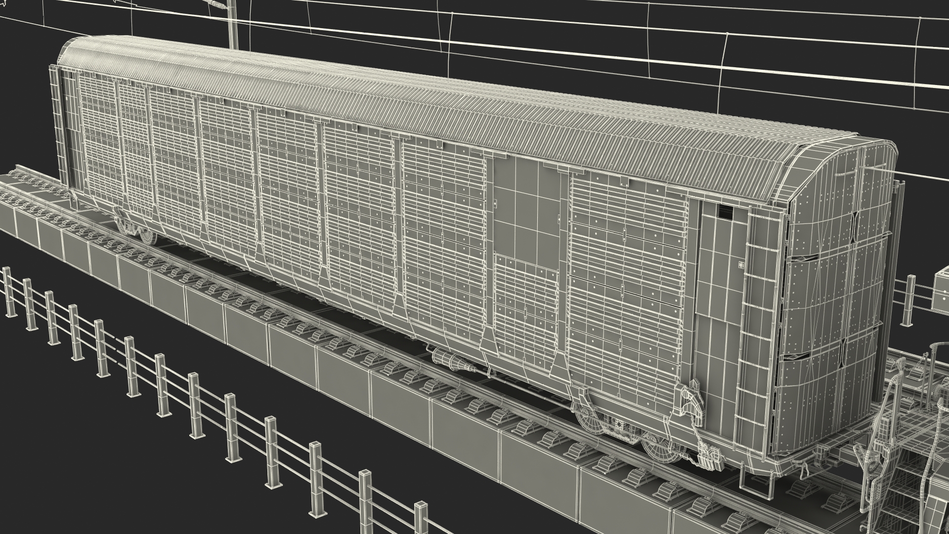 3D Freight Train with Autorack Train Car on Railway model