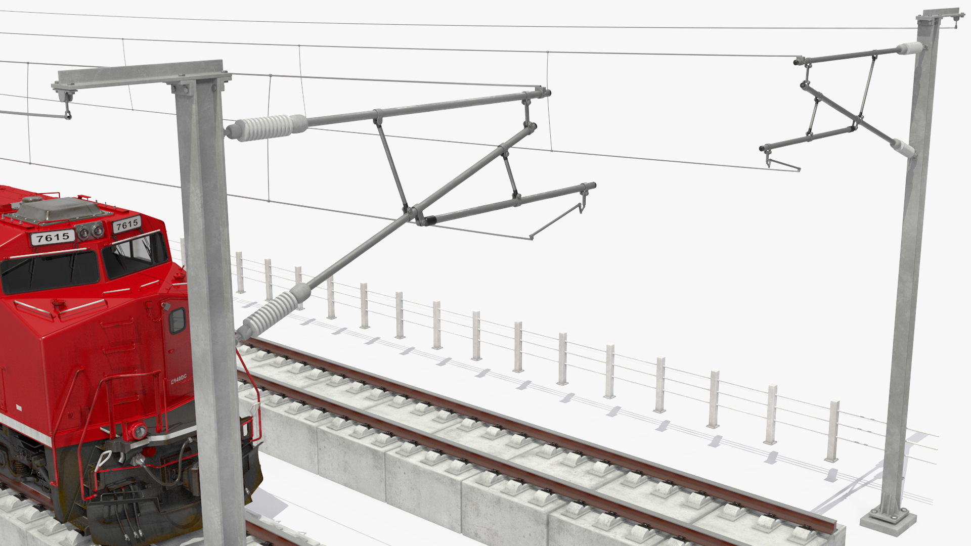 3D Freight Train with Autorack Train Car on Railway model