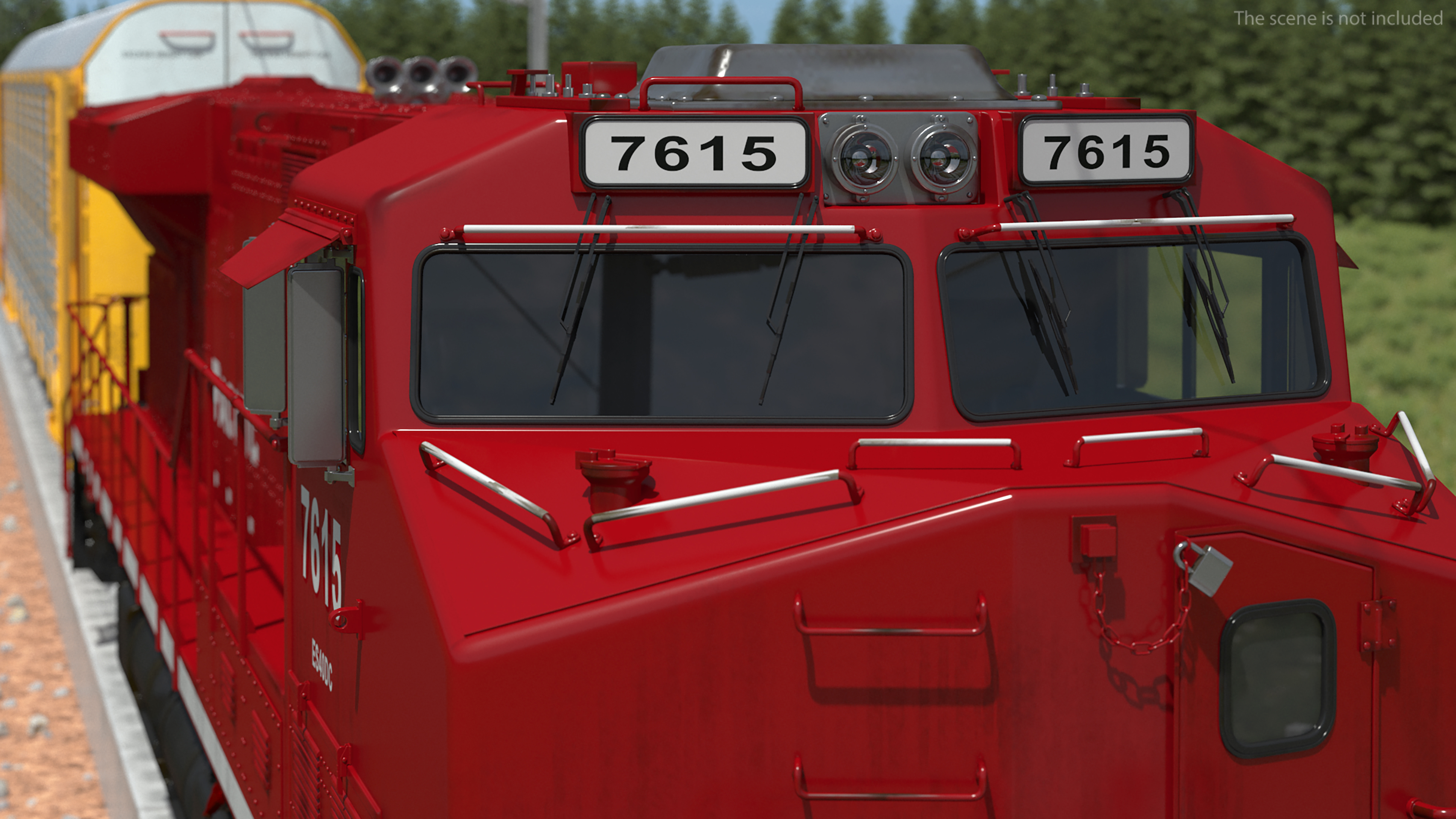 3D Freight Train with Autorack Train Car on Railway model
