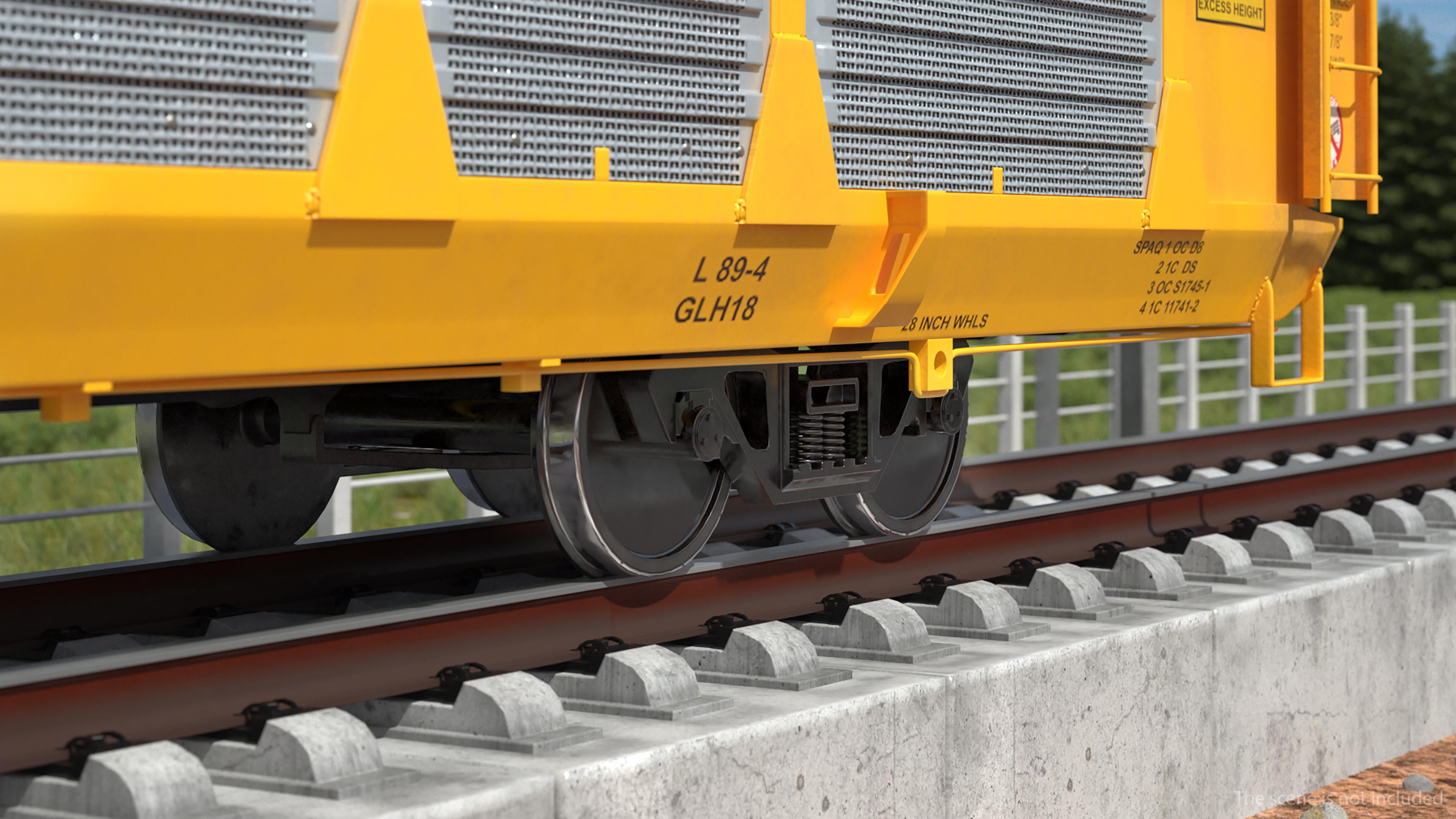 3D Freight Train with Autorack Train Car on Railway model