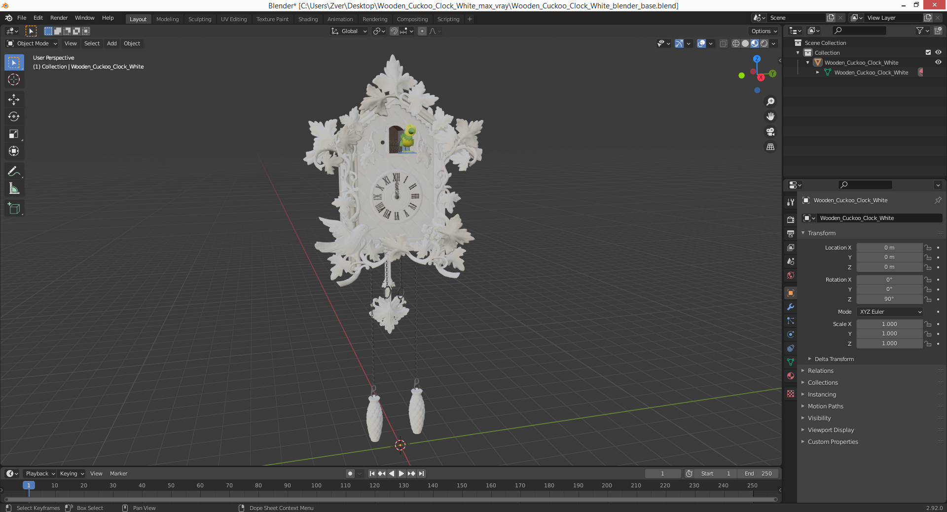 3D model Wooden Cuckoo Clock White