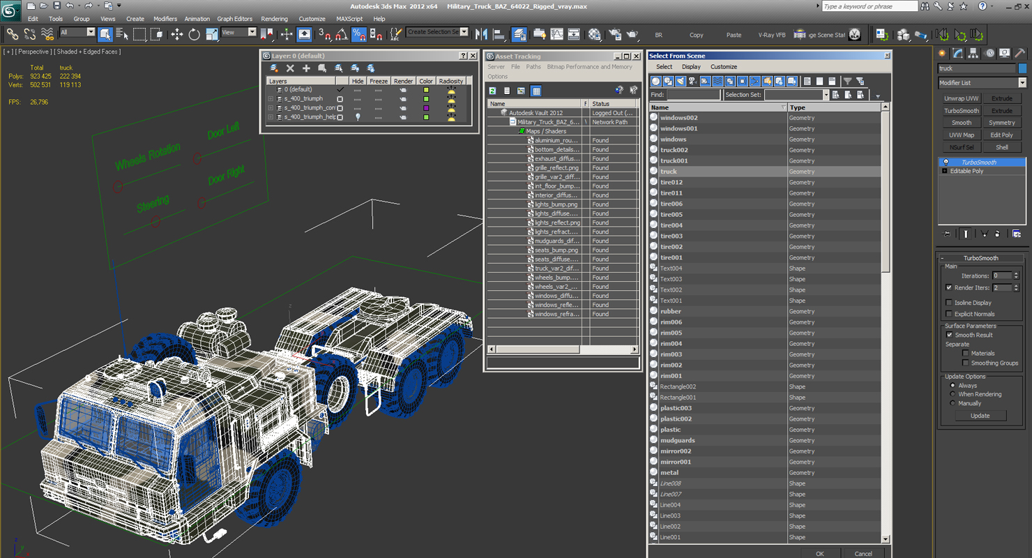 3D Military Truck BAZ 64022 Rigged