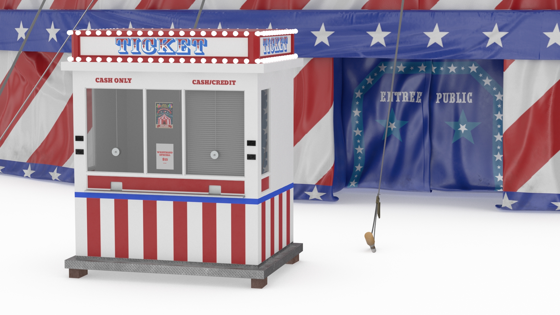 Patriotic Circus Tent with Ticket Booth 3D model