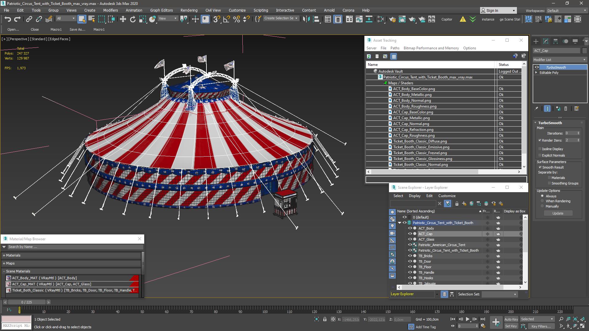 Patriotic Circus Tent with Ticket Booth 3D model