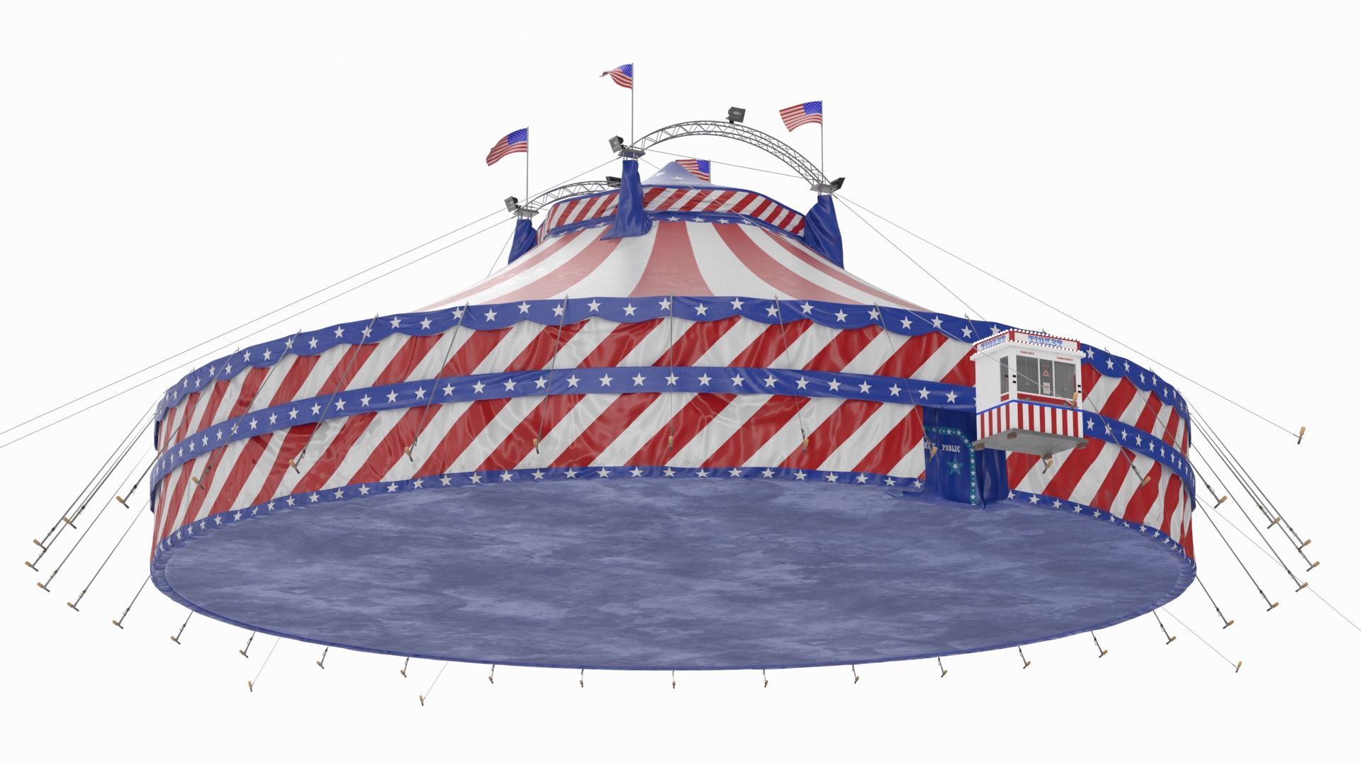 Patriotic Circus Tent with Ticket Booth 3D model