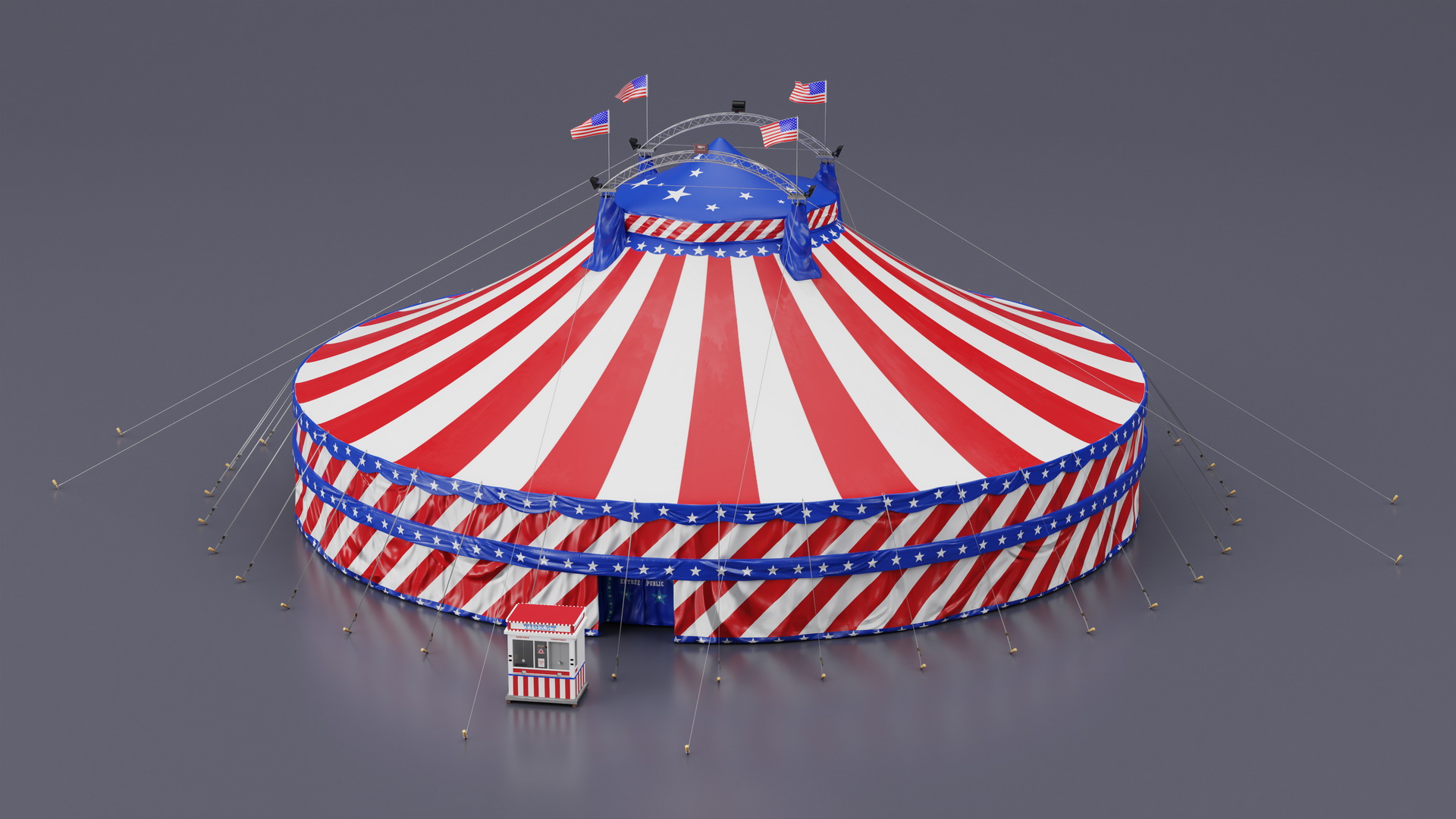 Patriotic Circus Tent with Ticket Booth 3D model