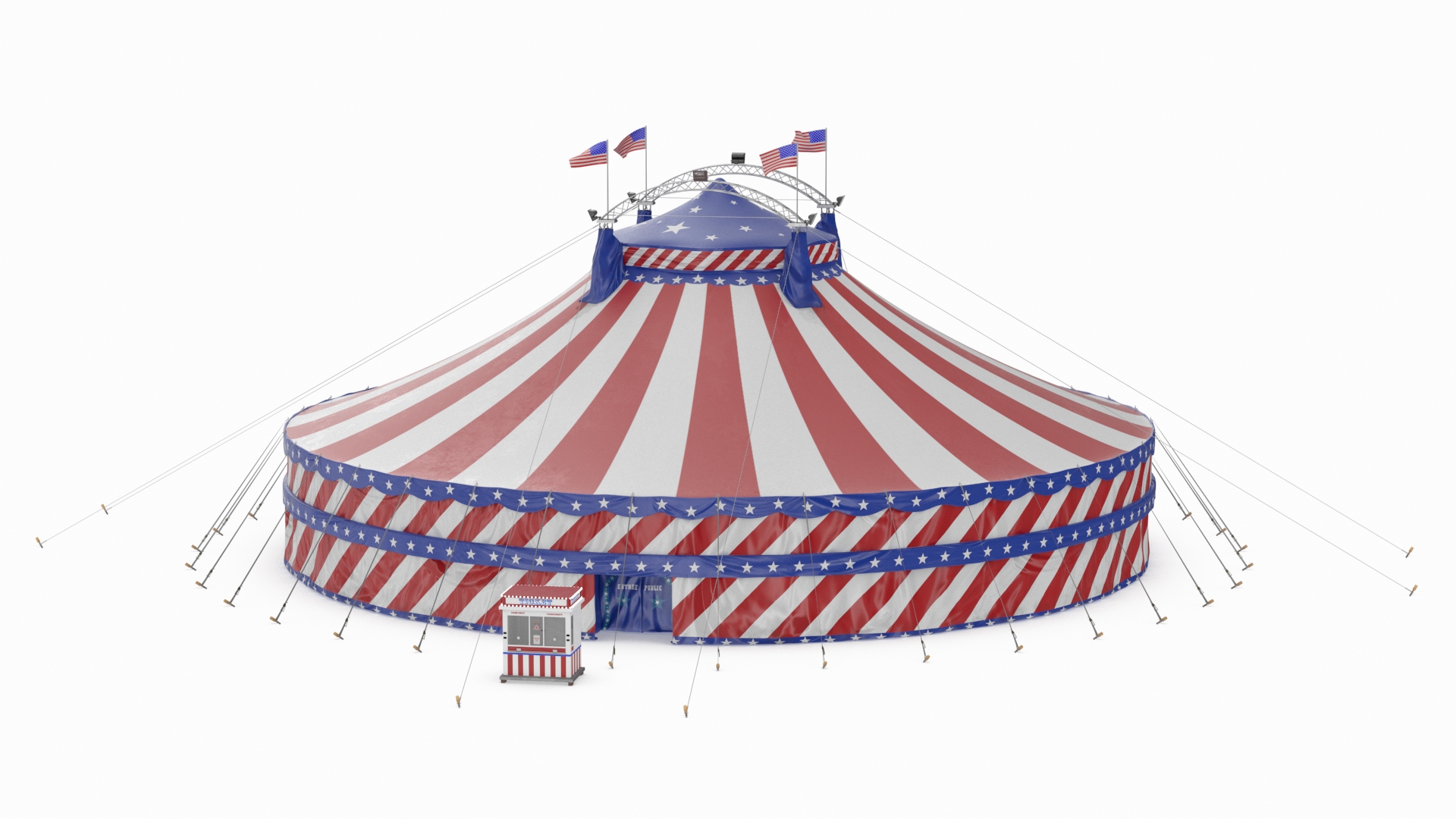 Patriotic Circus Tent with Ticket Booth 3D model