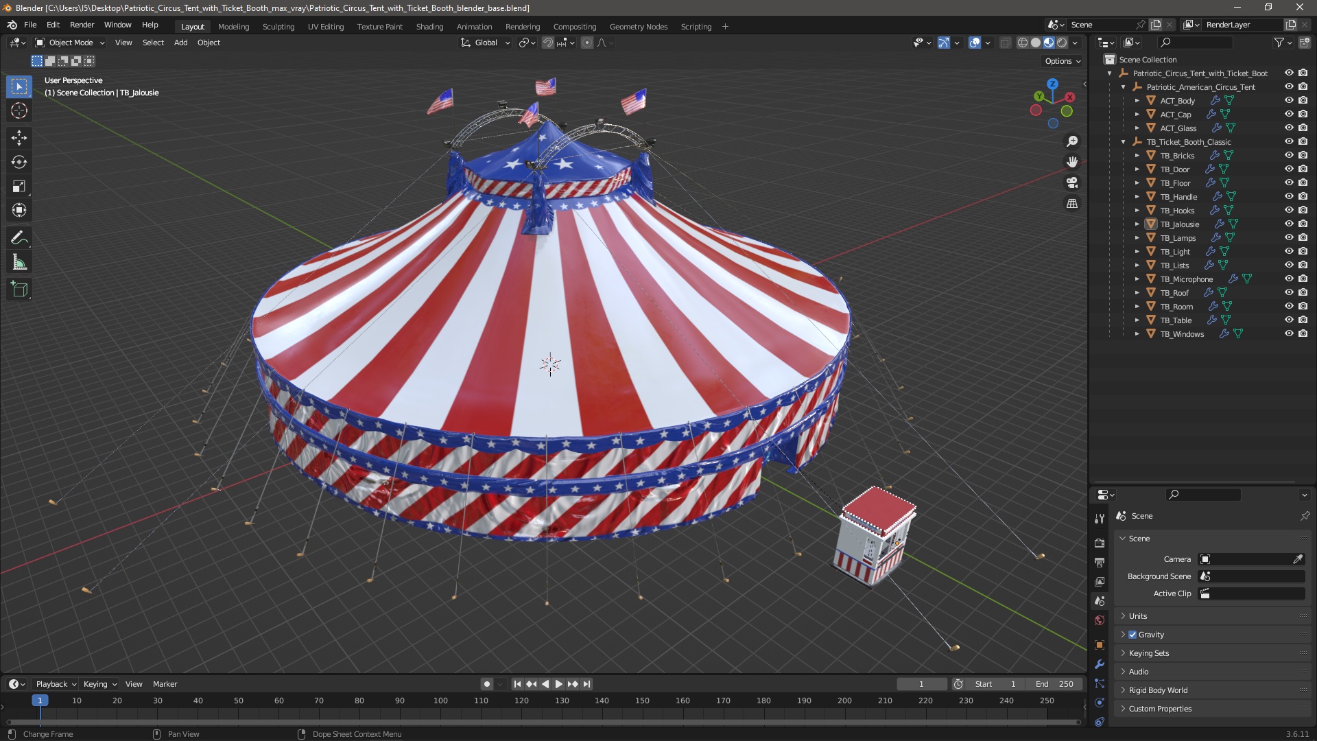 Patriotic Circus Tent with Ticket Booth 3D model