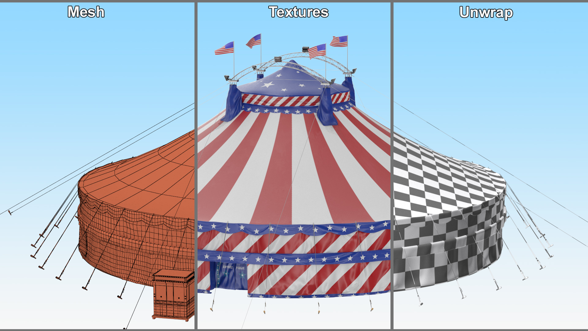 Patriotic Circus Tent with Ticket Booth 3D model