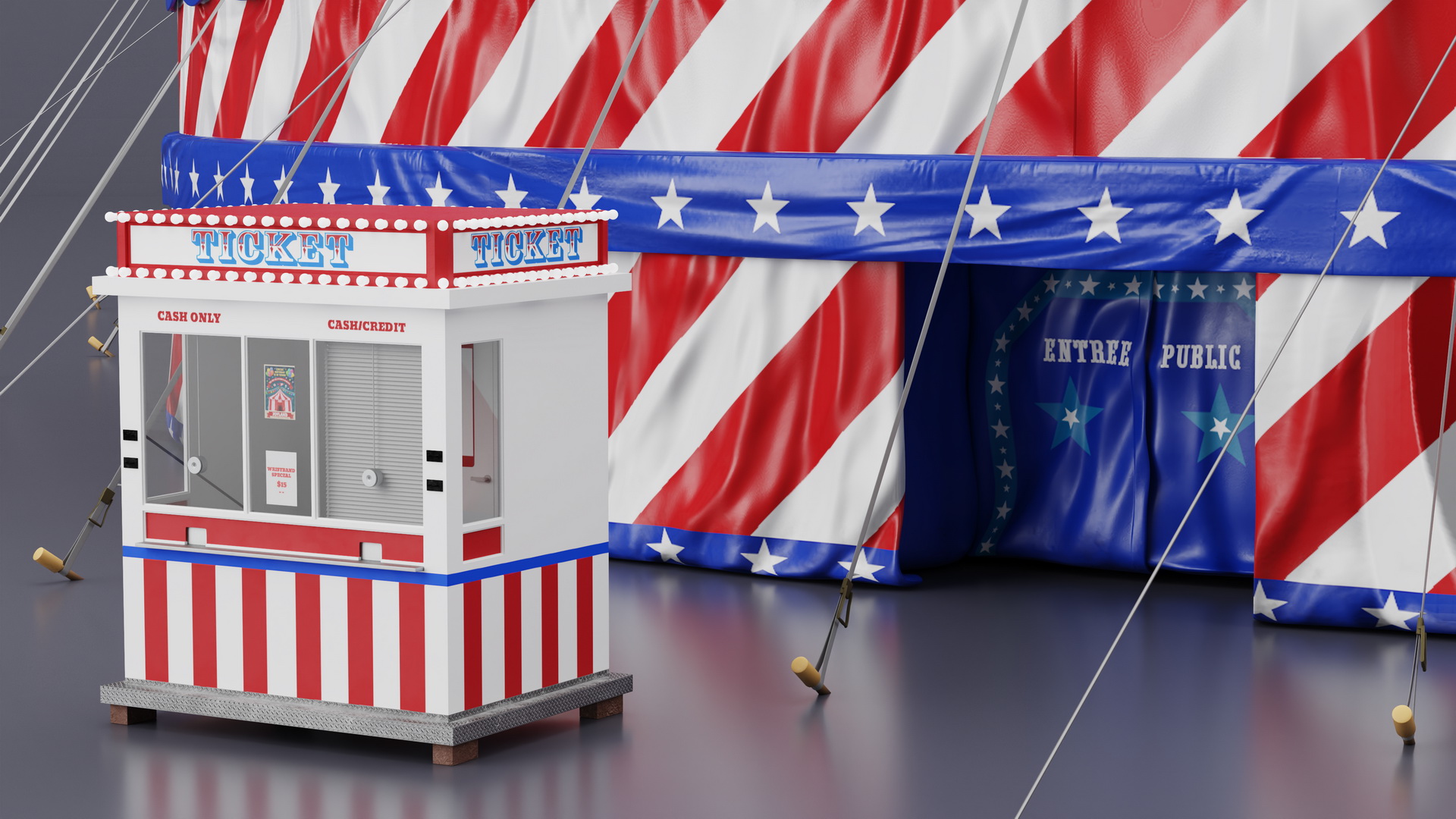 Patriotic Circus Tent with Ticket Booth 3D model