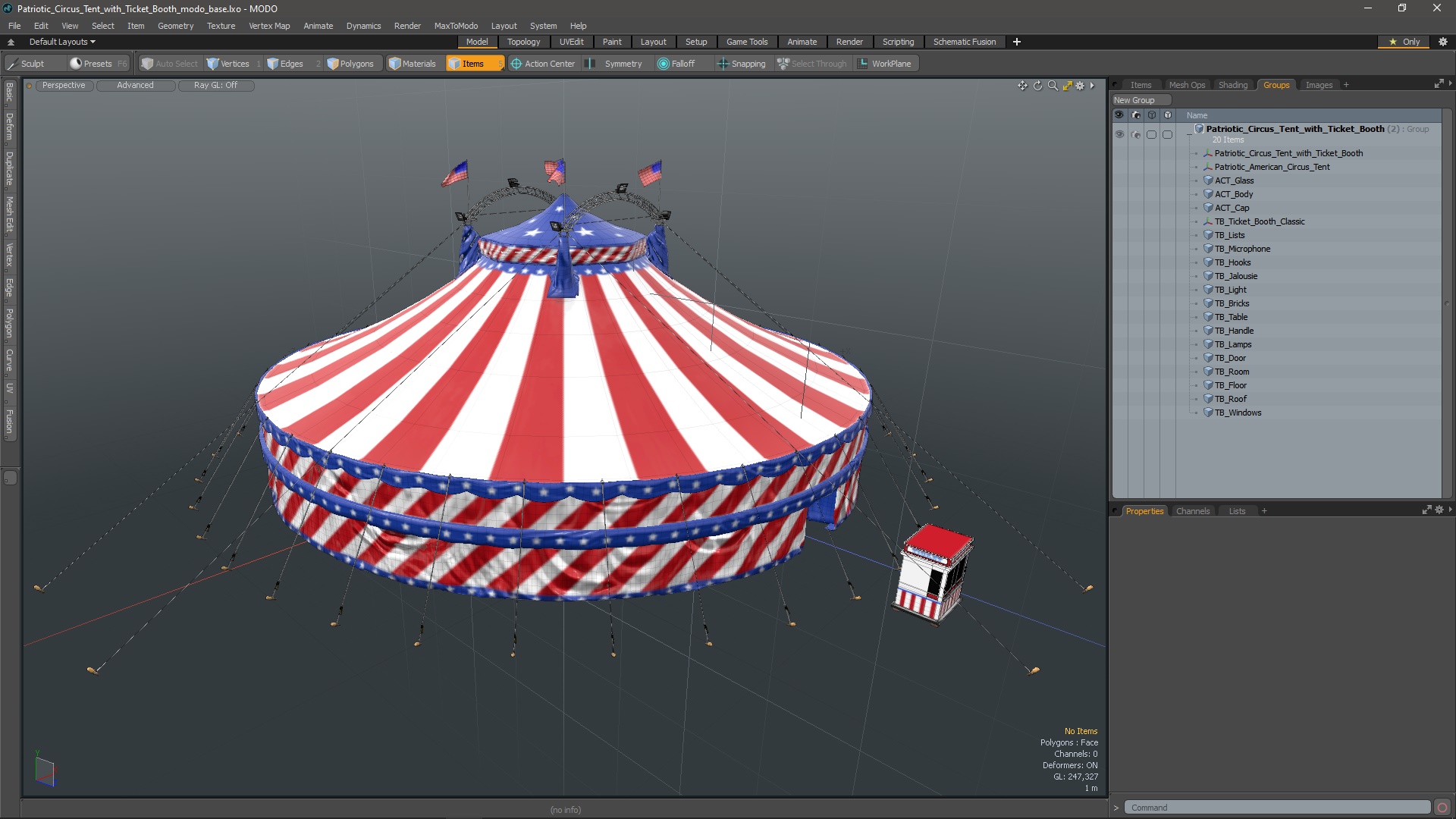 Patriotic Circus Tent with Ticket Booth 3D model