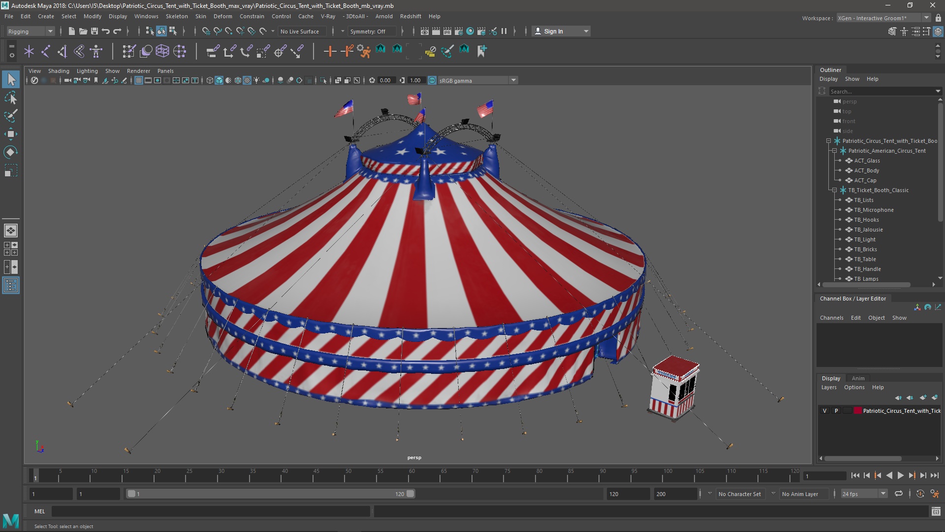 Patriotic Circus Tent with Ticket Booth 3D model