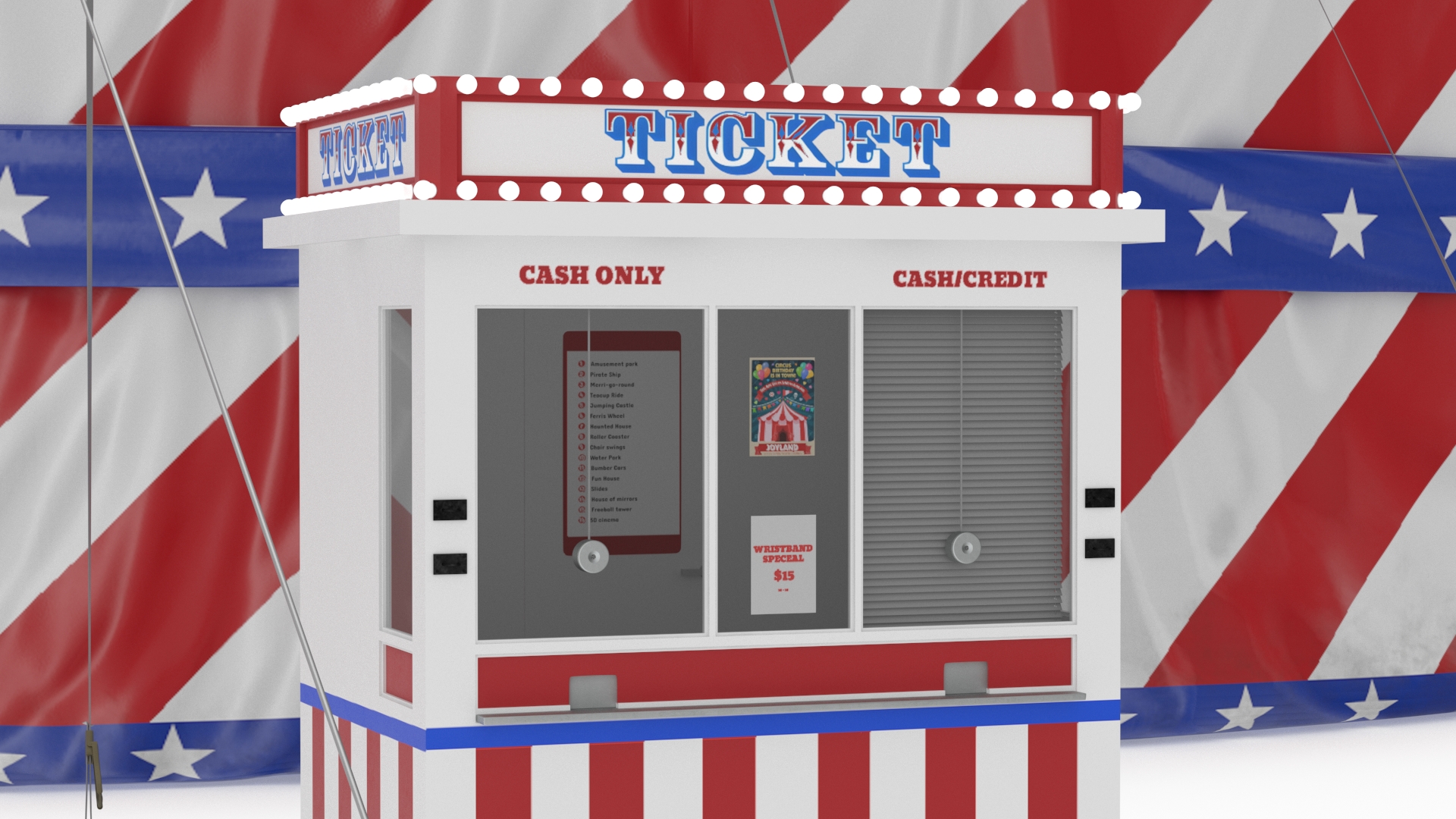 Patriotic Circus Tent with Ticket Booth 3D model
