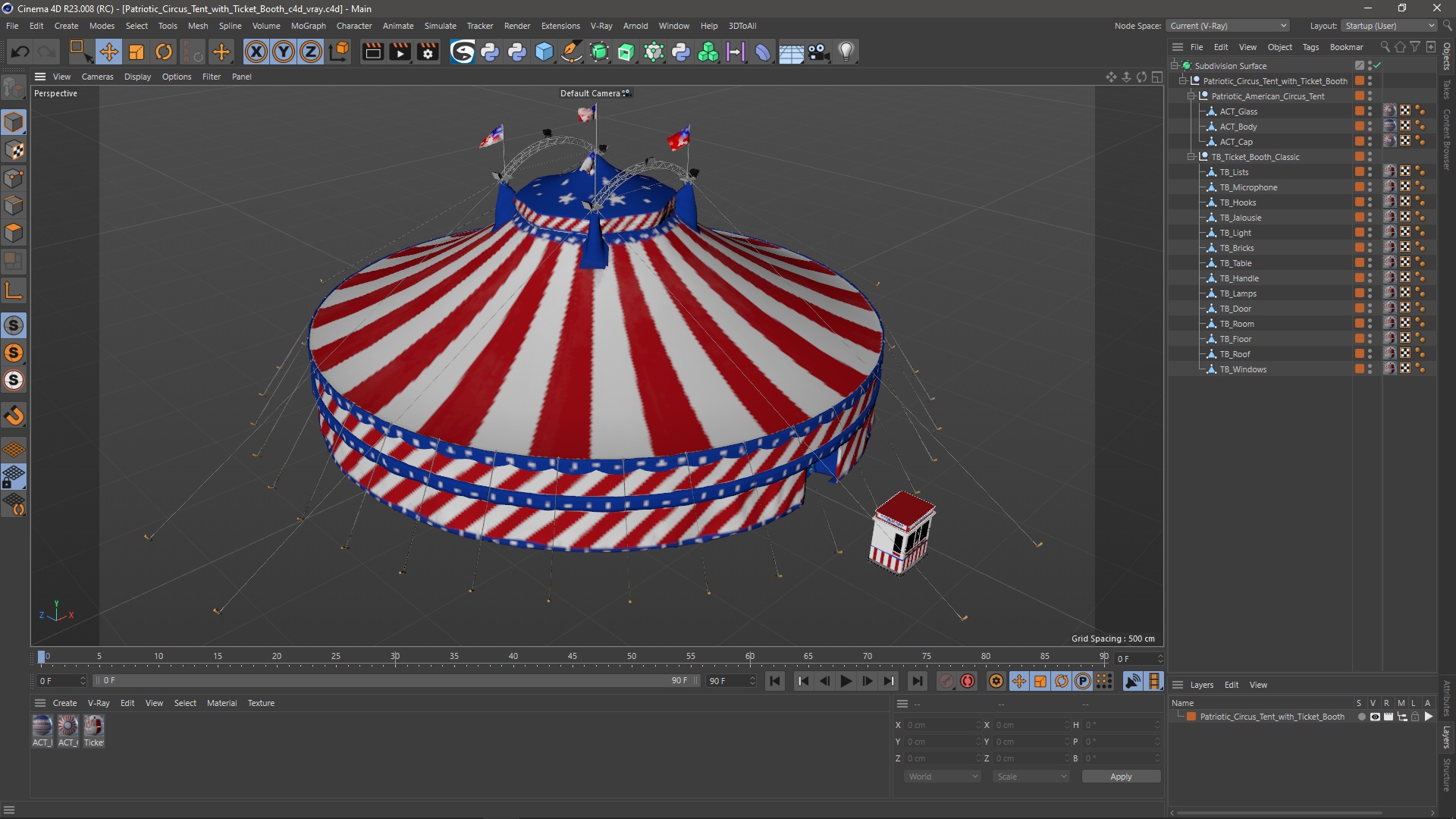 Patriotic Circus Tent with Ticket Booth 3D model
