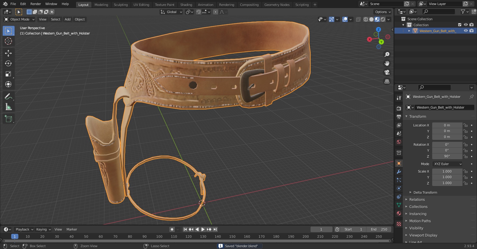 Western Gun Belt with Holster 3D model