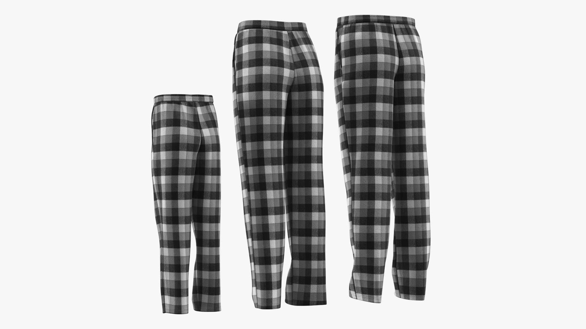 Family Pajama Pants Set with Plaid Pattern Black White, view 3