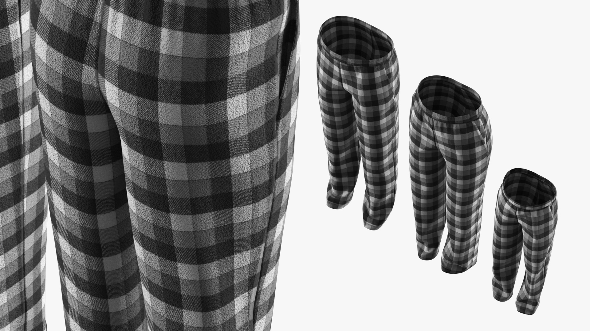 Family Pajama Pants Set with Plaid Pattern Black White, view 4
