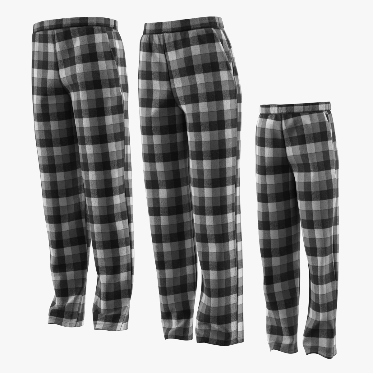 Family Pajama Pants Set with Plaid Pattern Black White 3D model collection preview
