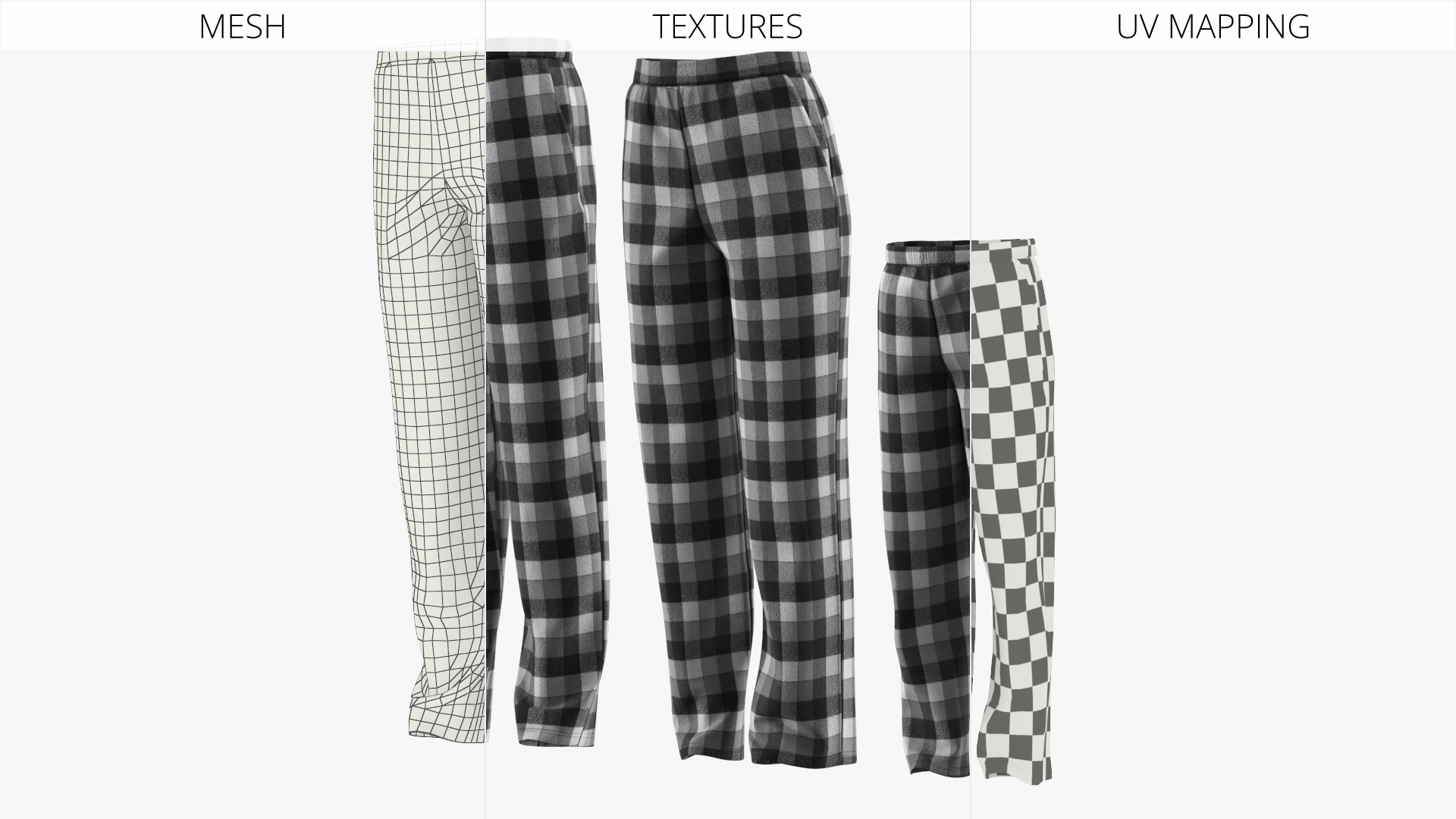 Family Pajama Pants Set with Plaid Pattern Black White, view 8
