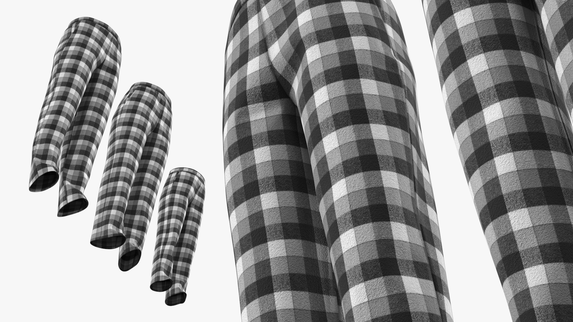 Family Pajama Pants Set with Plaid Pattern Black White, view 5