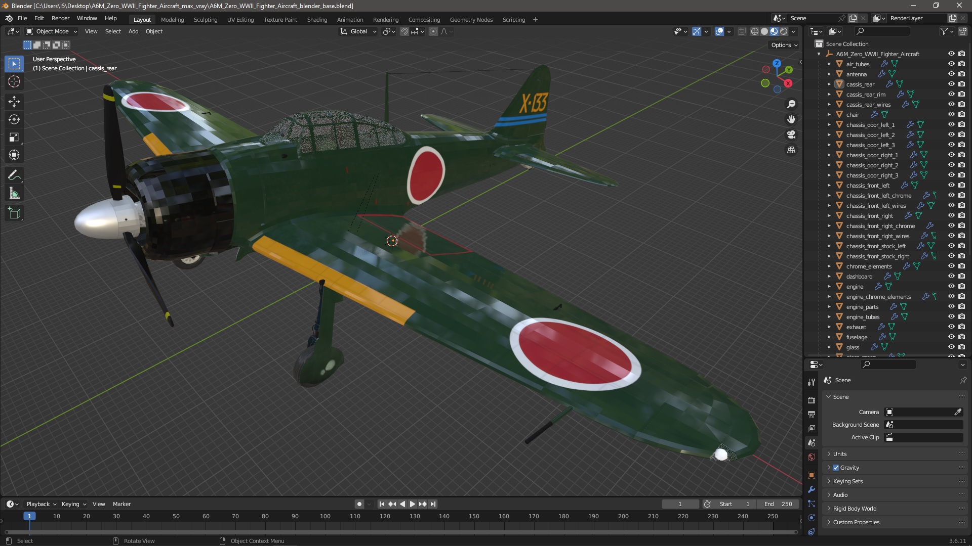 3D model A6M Zero WWII Fighter Aircraft
