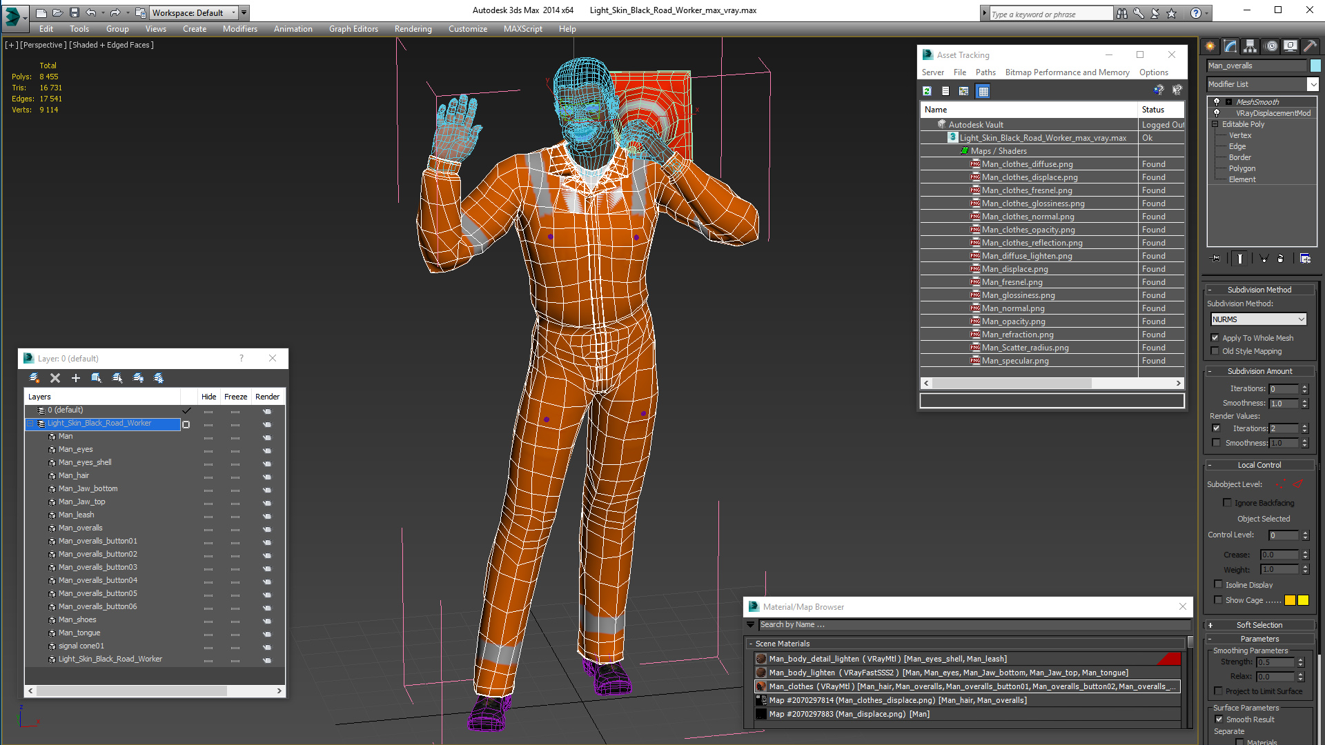 3D Light Skin Black Road Worker model
