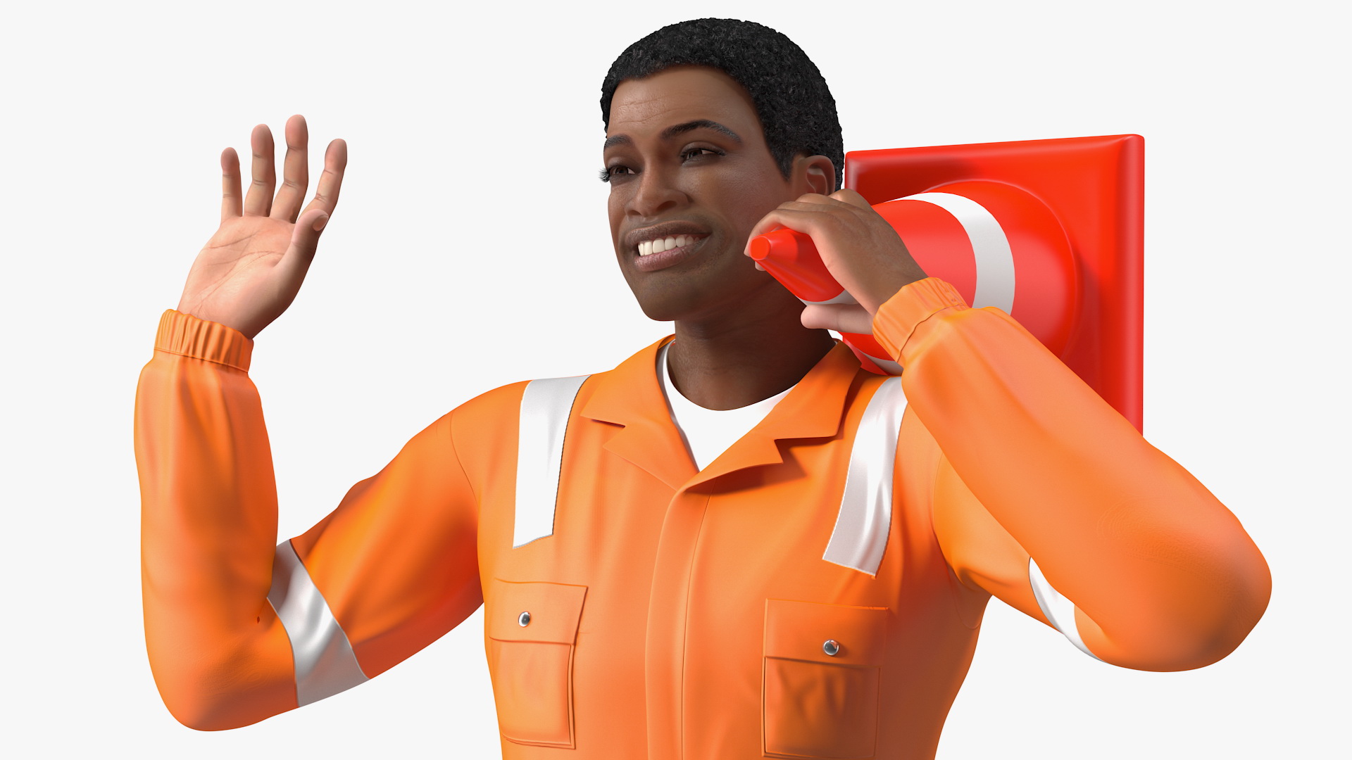3D Light Skin Black Road Worker model