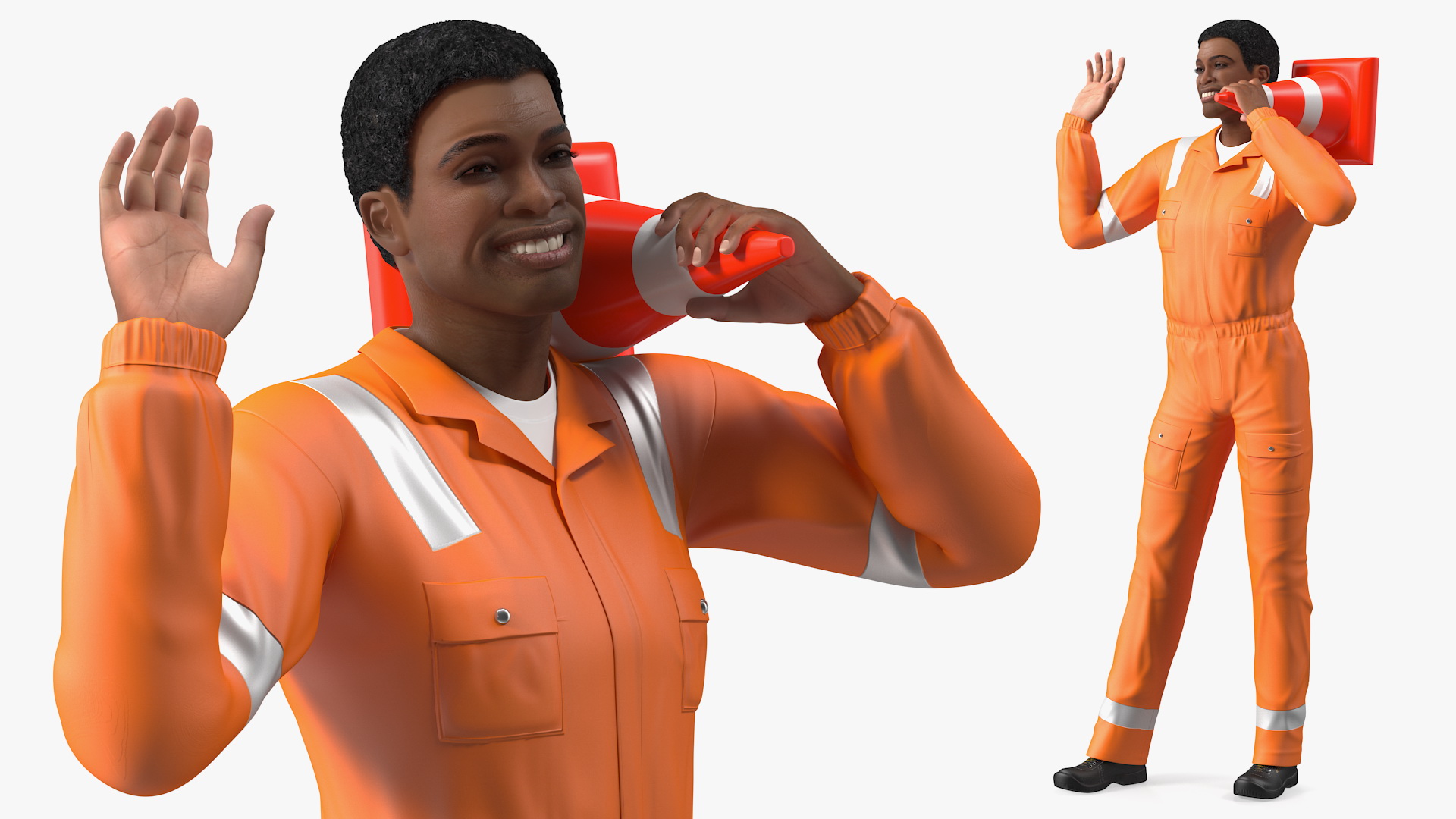 3D Light Skin Black Road Worker model