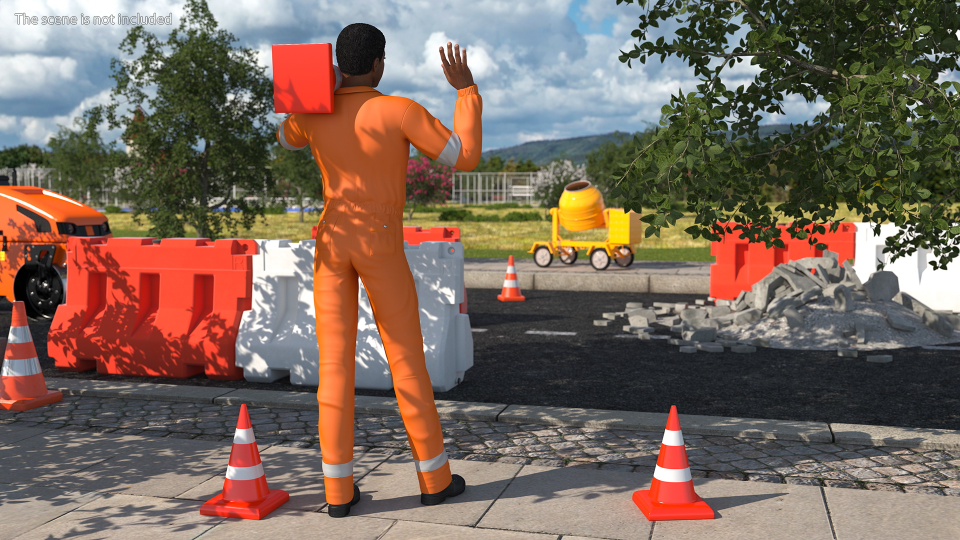 3D Light Skin Black Road Worker model